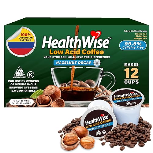 HealthWise K-Cups de café descafeinado - Alivia el reflujo ácido y la acidez estomacal, suave con estómagos sensibles, alivia las molestias