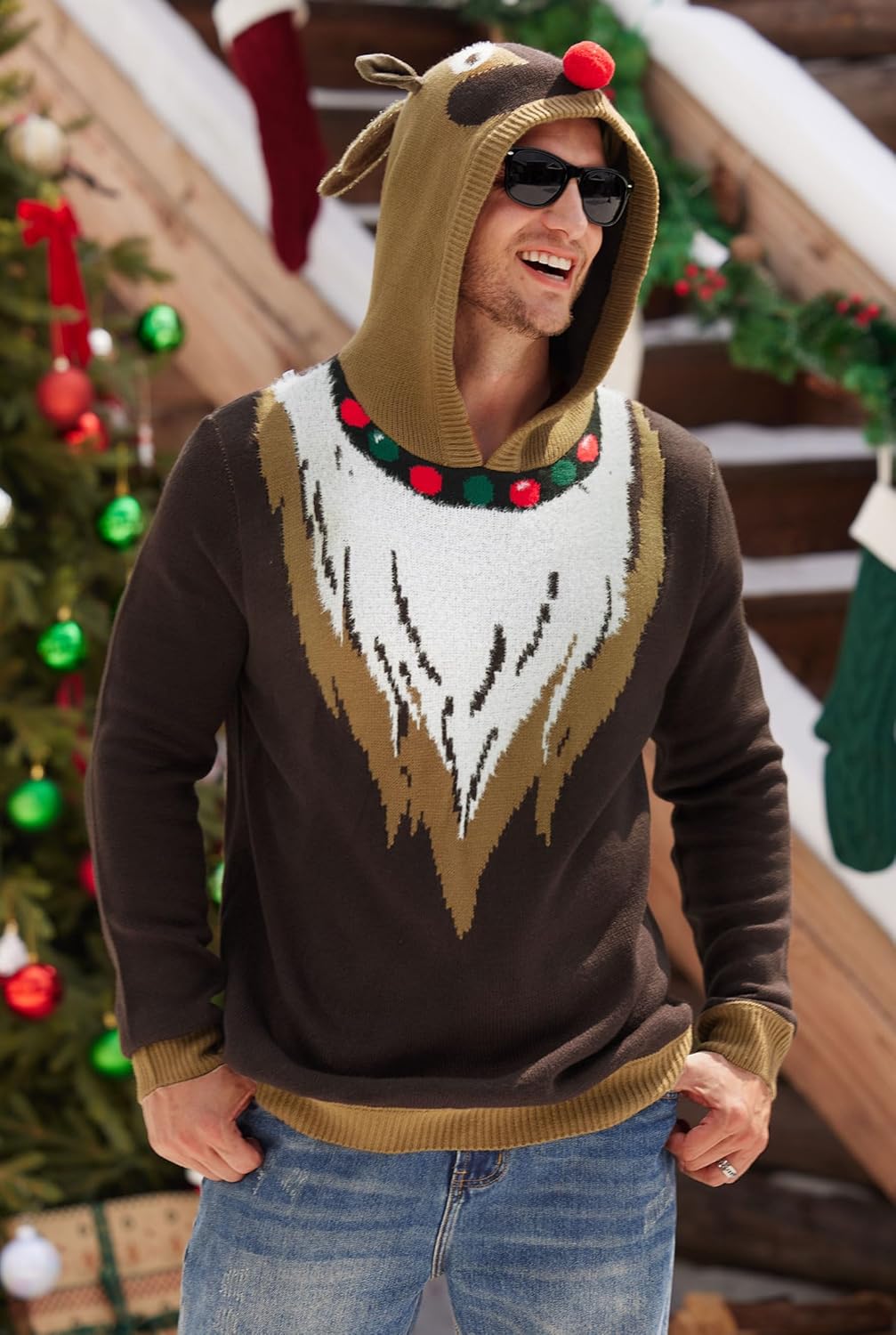 Arvilhill Mens Christmas Hooded Sweater Santa Elf Holiday Funny Knit Xmas Hoodie (S-XXL) - Image 4