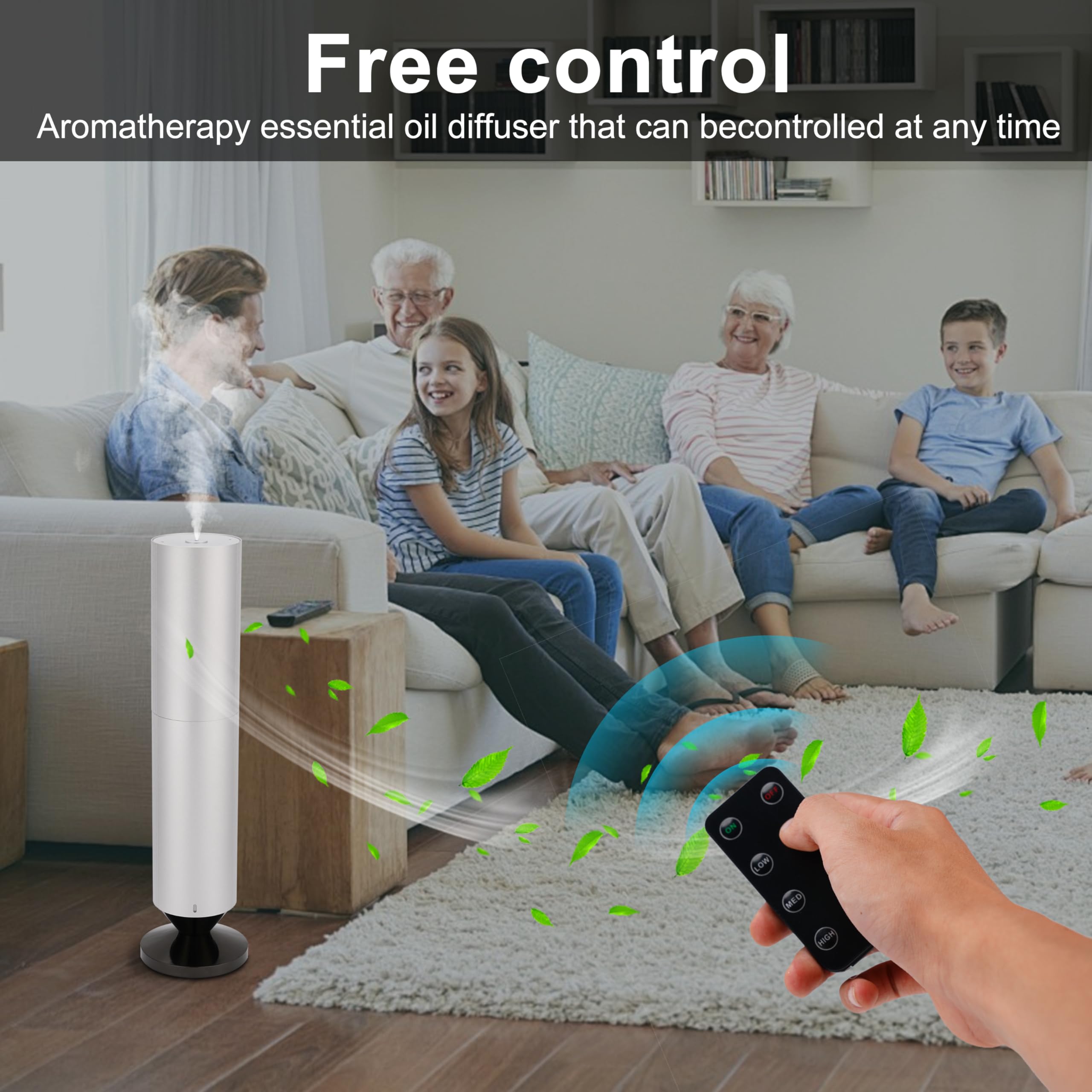 Dyfuzor olejków eterycznych - pilot zdalnego sterowania i sterowanie Bluetooth, wysoka atomizacja 120 ml, wyciszenie, dyfuzory zapachowe do olejków eterycznych (Srebrny)
