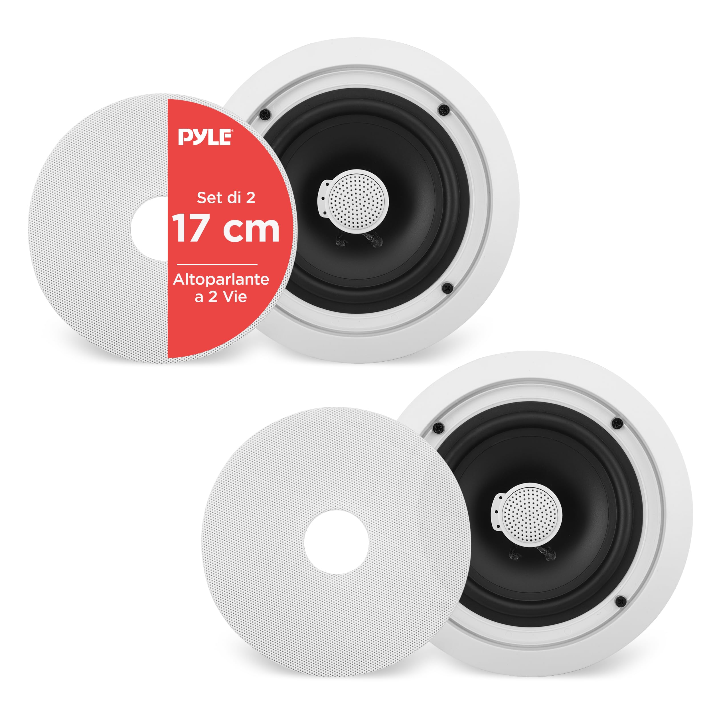 Pyle Altoparlanti da Incasso 16,5 cm, Casse Audio 2 Vie, Tweeter a Cupola in Titanio 2,5 cm, 65Hz-22kHz, 250W Picco