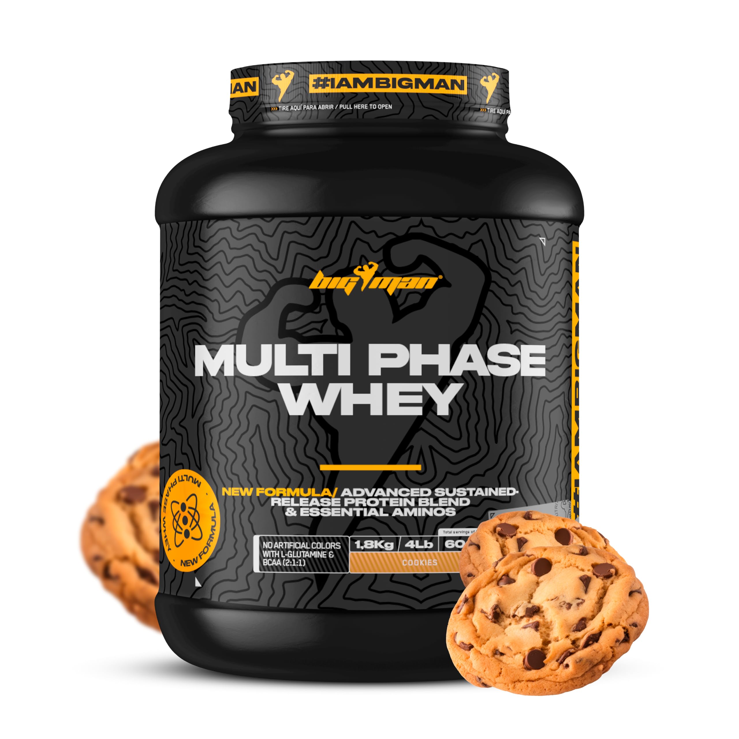 BigMan | Multi-Phase + CREATINE 300 + SHACKER | Proteína Secuencial | Proteína de Suero de Leche | Aislado de Proteína | Caseinato Calcico | Colageno | Gana Masa Muscular (Cookies)