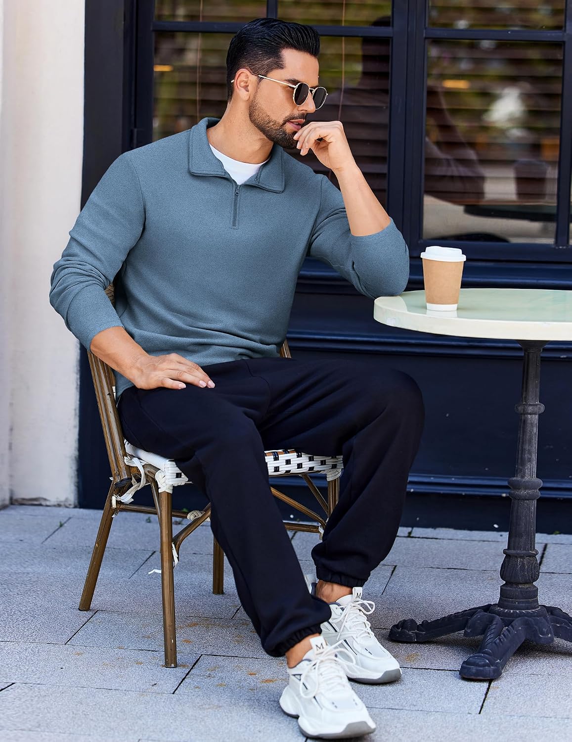 COOFANDY Quarter Zip Pullover Men Long Sleeve Sweatshirts for Men Fleece Sweater Fall