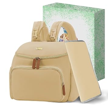 Compact Diaper Bag Backpack Lightweight & Waterproof Baby Bag for Moms & Dads, Includes Changing Pad & Stroller Straps, Small Travel Diaper Backpack for Daily Use Khaki