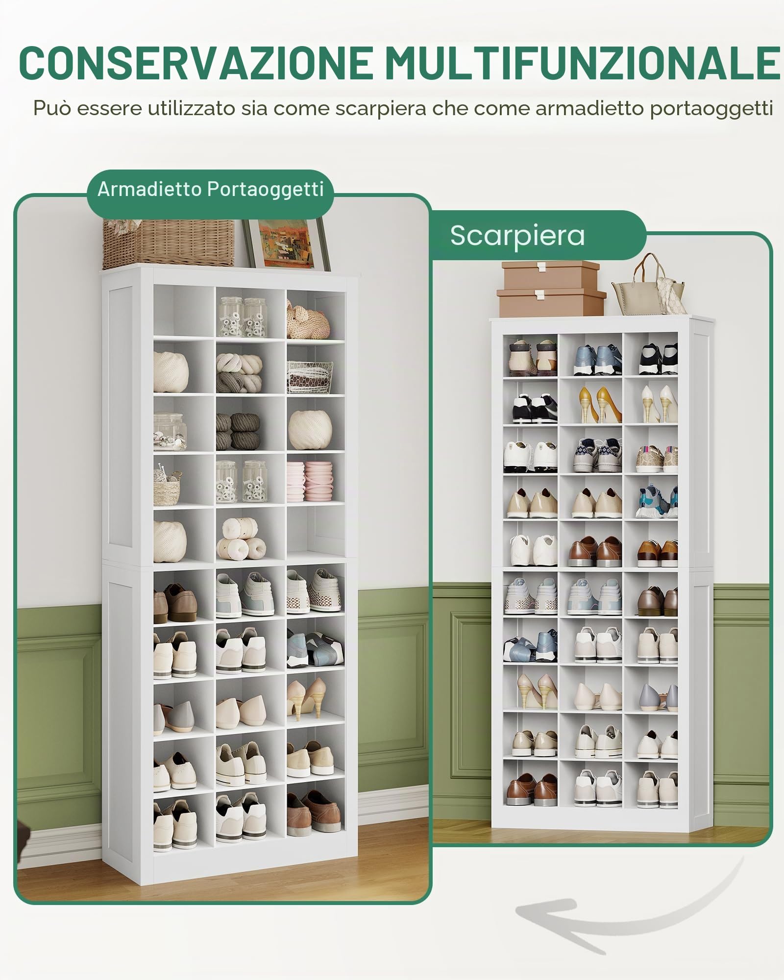 Hzuaneri Scarpiera con 30 Scomparti, Salvaspazio Slim, Scarpiera Ingresso, 73 x 30,5 x 180 cm, Bianco SR53003X
