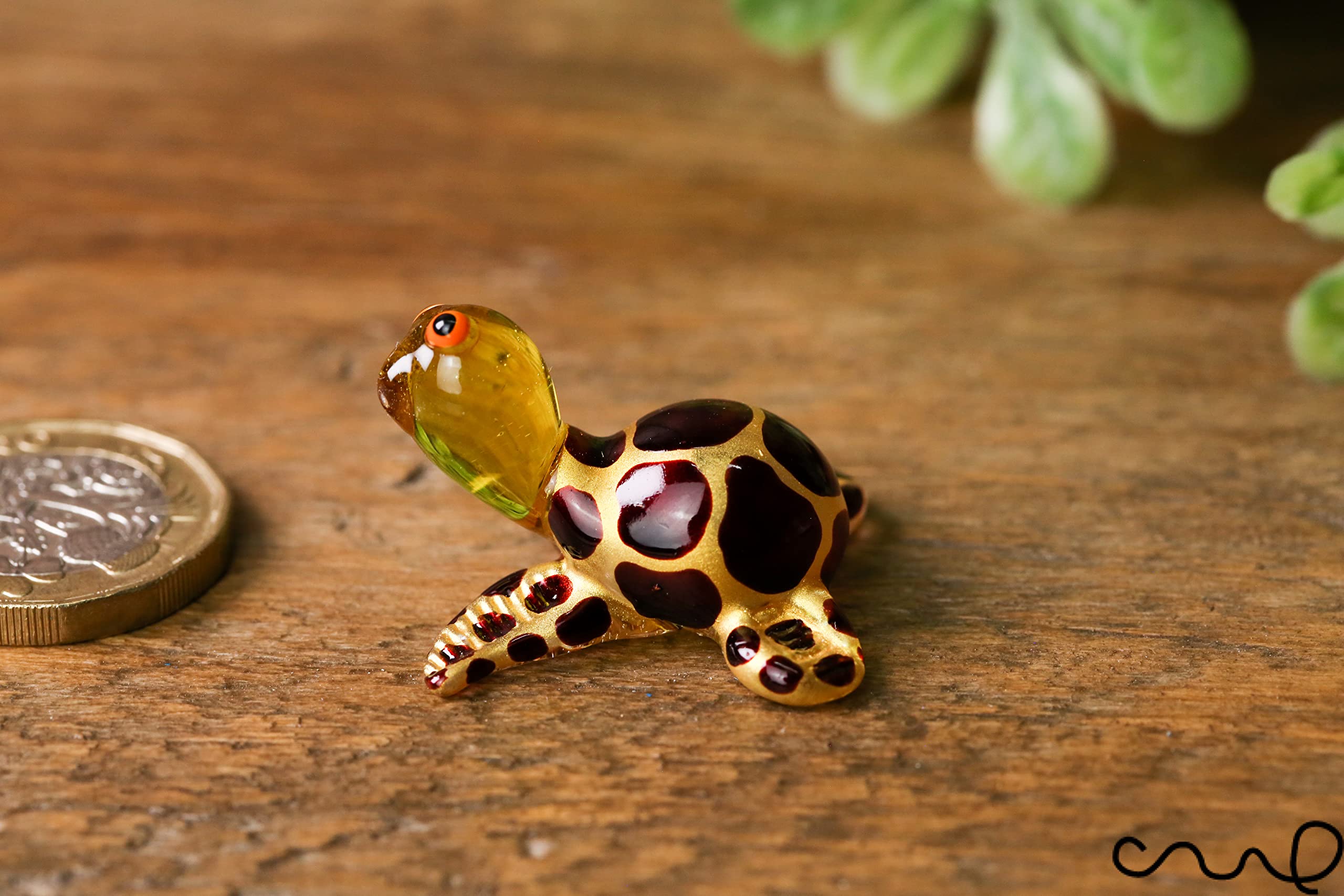 redchocol8® Tiny Mini Small Handmade Little Glass Turtle Tortoise Gloss Garden Decor Ornament Gold Terrarium - Image 4