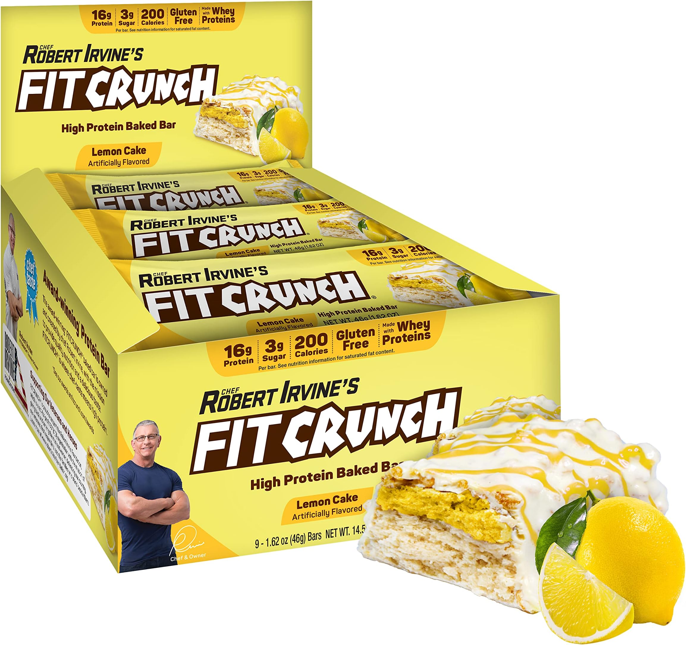 FITCRUNCH Snack Size Protein Bars, 6-Layer Baked Bar, 3g of Sugar & Soft Cake Core (9 Bars, Lemon Cake)