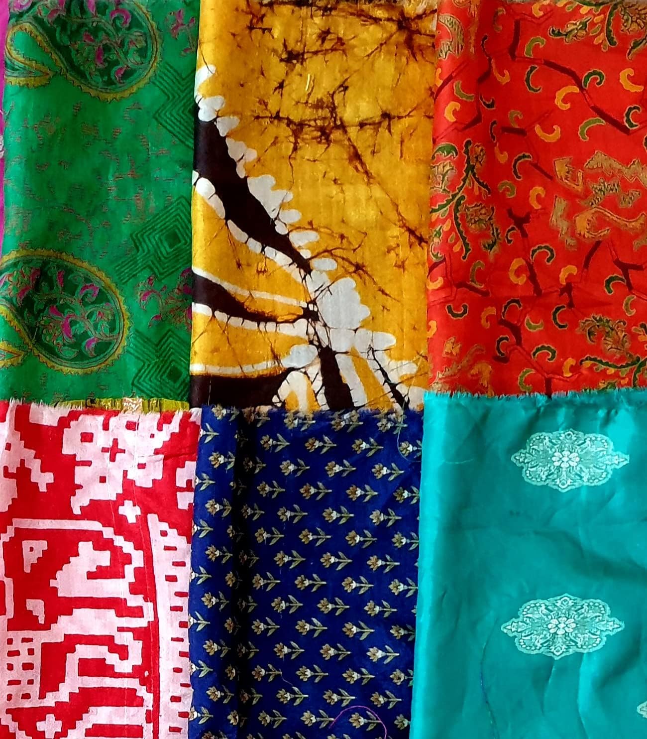 VINTAGEFABULOZ Sari Silk Fabric Lot 15 Pieces Mixed Craft Scrapbook Art Doll Scrapbook and Jewellery Gift Wrap (Mixed)