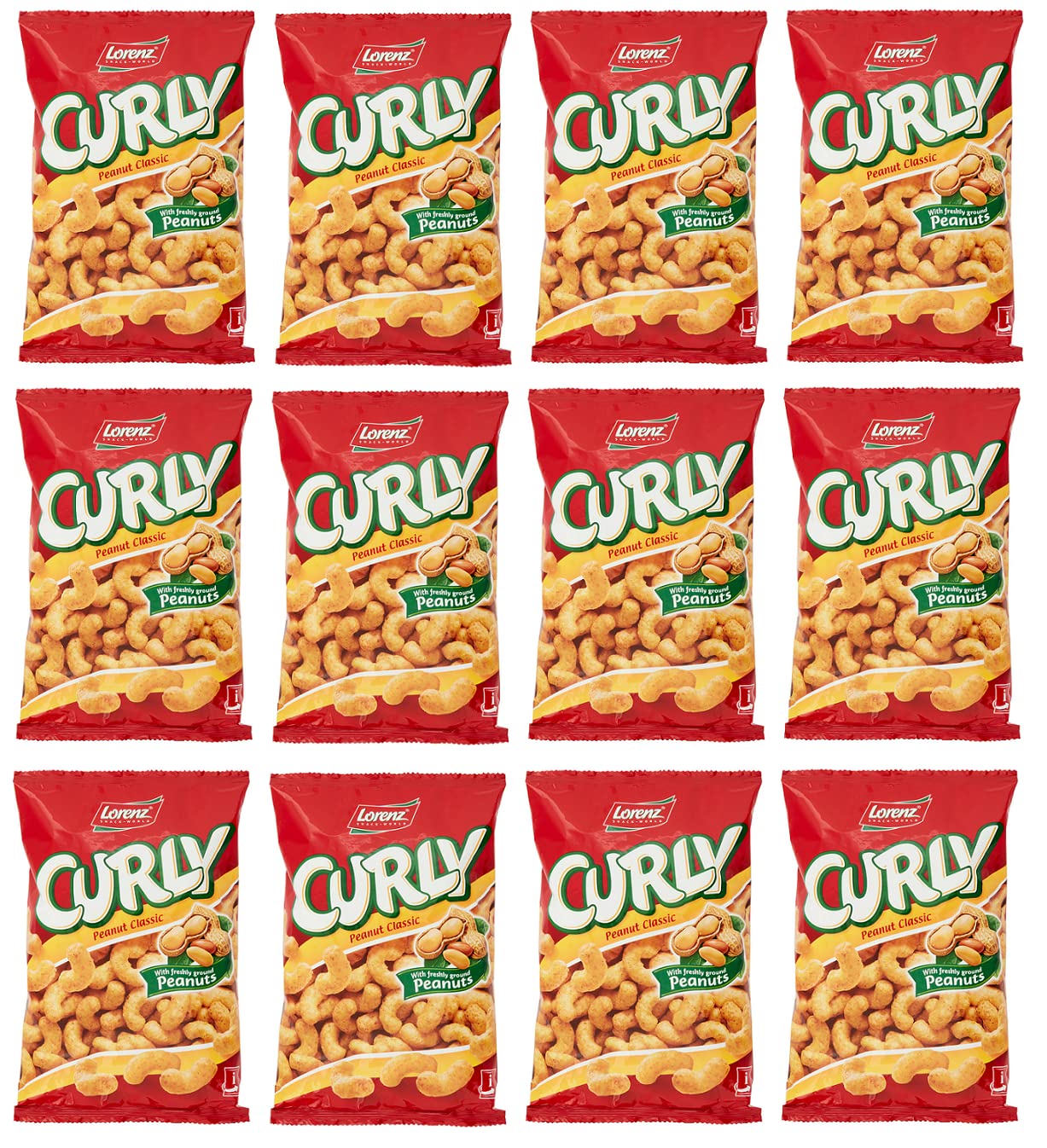 Lorenz Curly Peanut Classic - Juego de 12 aperitivos salados con cacahuetes frescos (60 g), diseño clásico