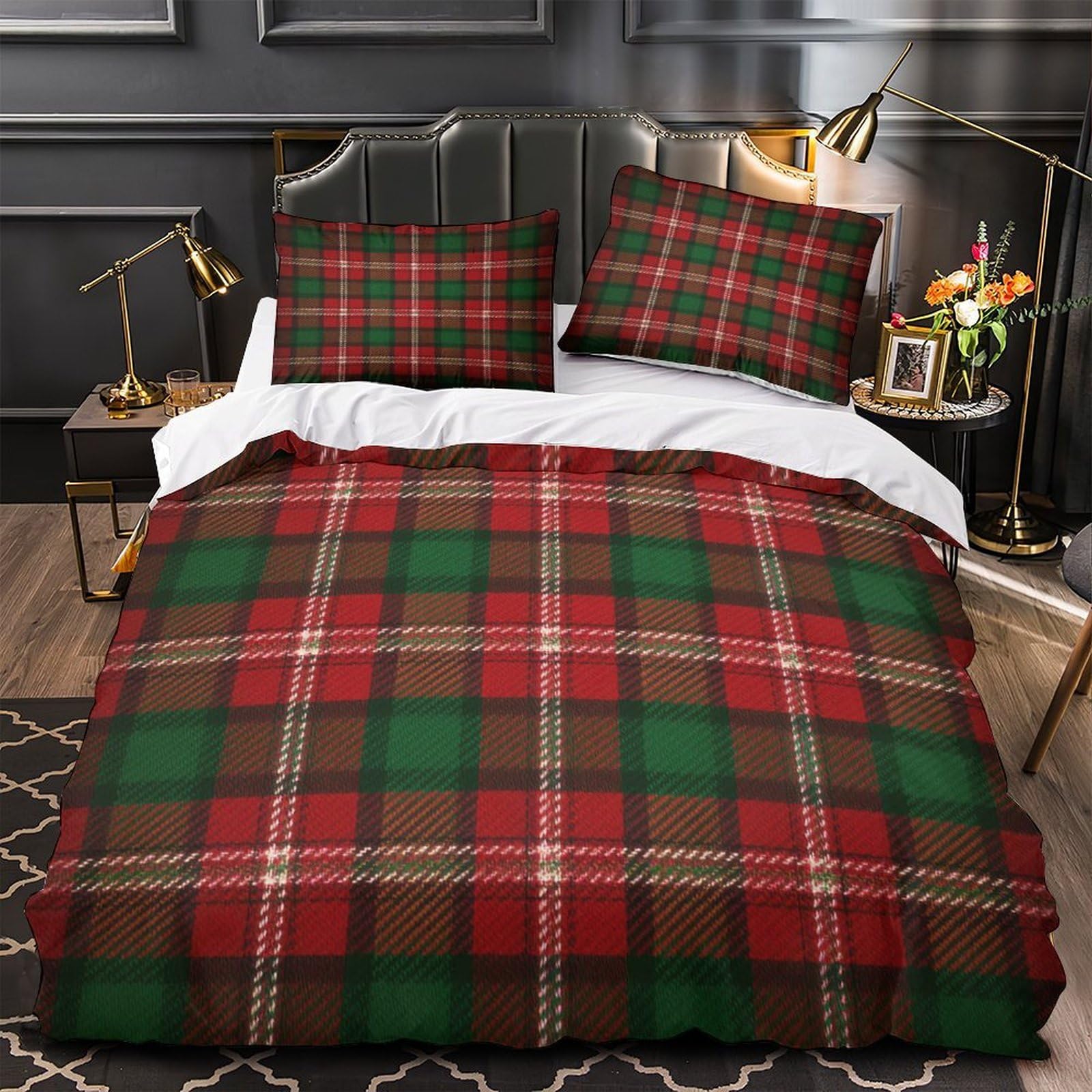Housse de Couette Imprimé en 3D Tartan Ultra Douce Parure de Lit Single