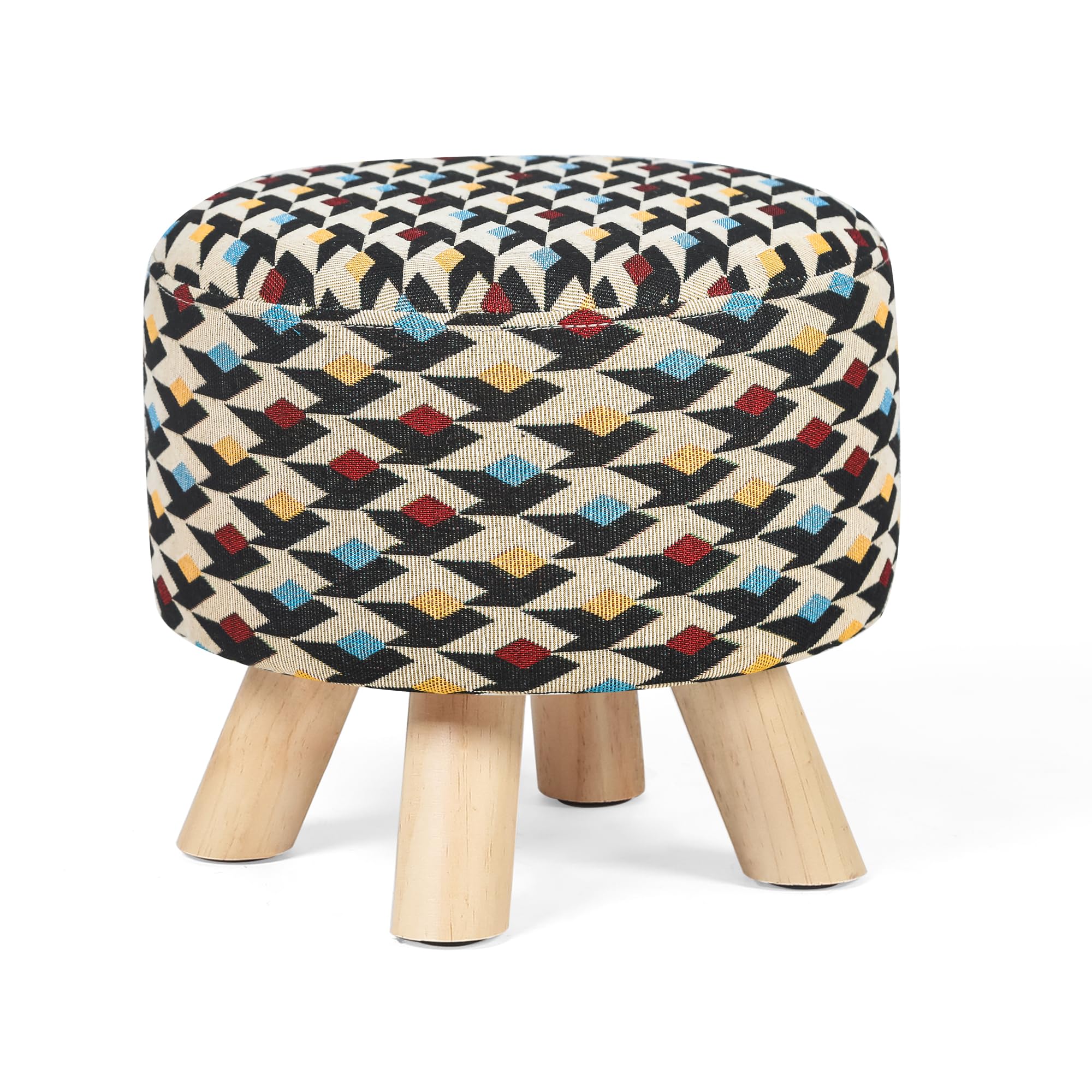 Asense Small Round Ottoman Footrest – Linen Upholstered Stool With Anti-Slip Legs - View #3
