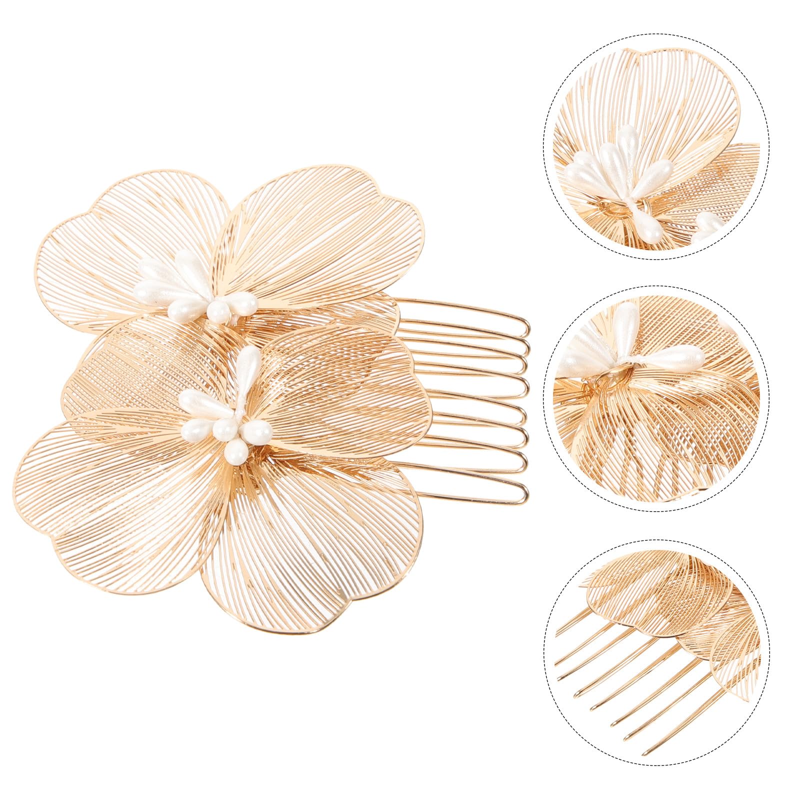 LIFKOME Peineta de Flores Dorada para Novia Diseño Delicado y Estilo Retro, Material de Aleación y Plástico, Ligera y Resistente para Uso Prolongado en Bodas y Cumpleaños