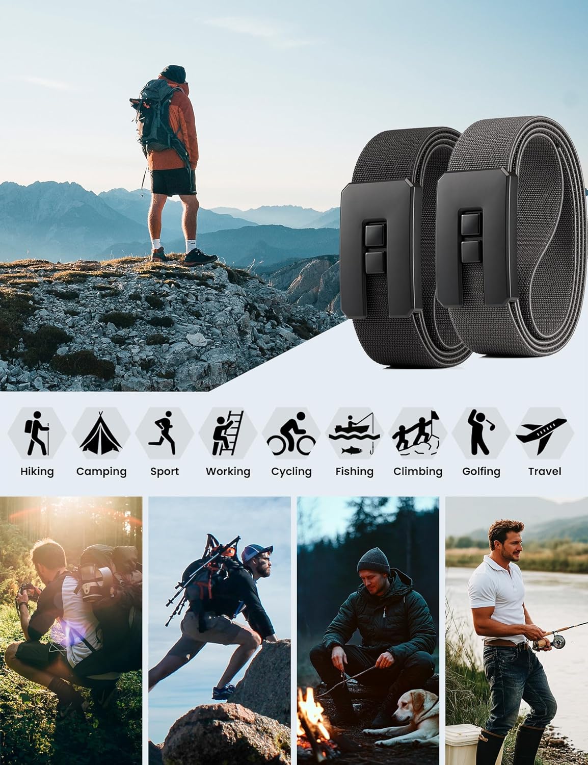 GEIT Stretch Nylon Belts for Men, 1.5" Casual Work Golf Invisible Elastic Web Belt with Adjustable Quick Release Buckle - Image 6