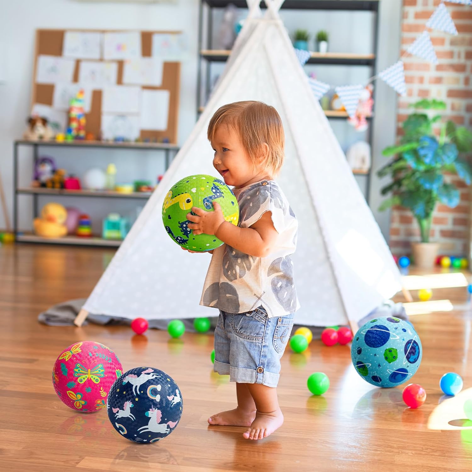 ZOOJOY Pack of 4 Playground Balls, 6" Rubber Bouncy Kickball Set for Toddlers Ages 1-6, Indoor & Outdoor Dodgeball Balls for Kids with 2 Hand Pumps & Gift Boxes – Fun School & Party Toys - Image 5