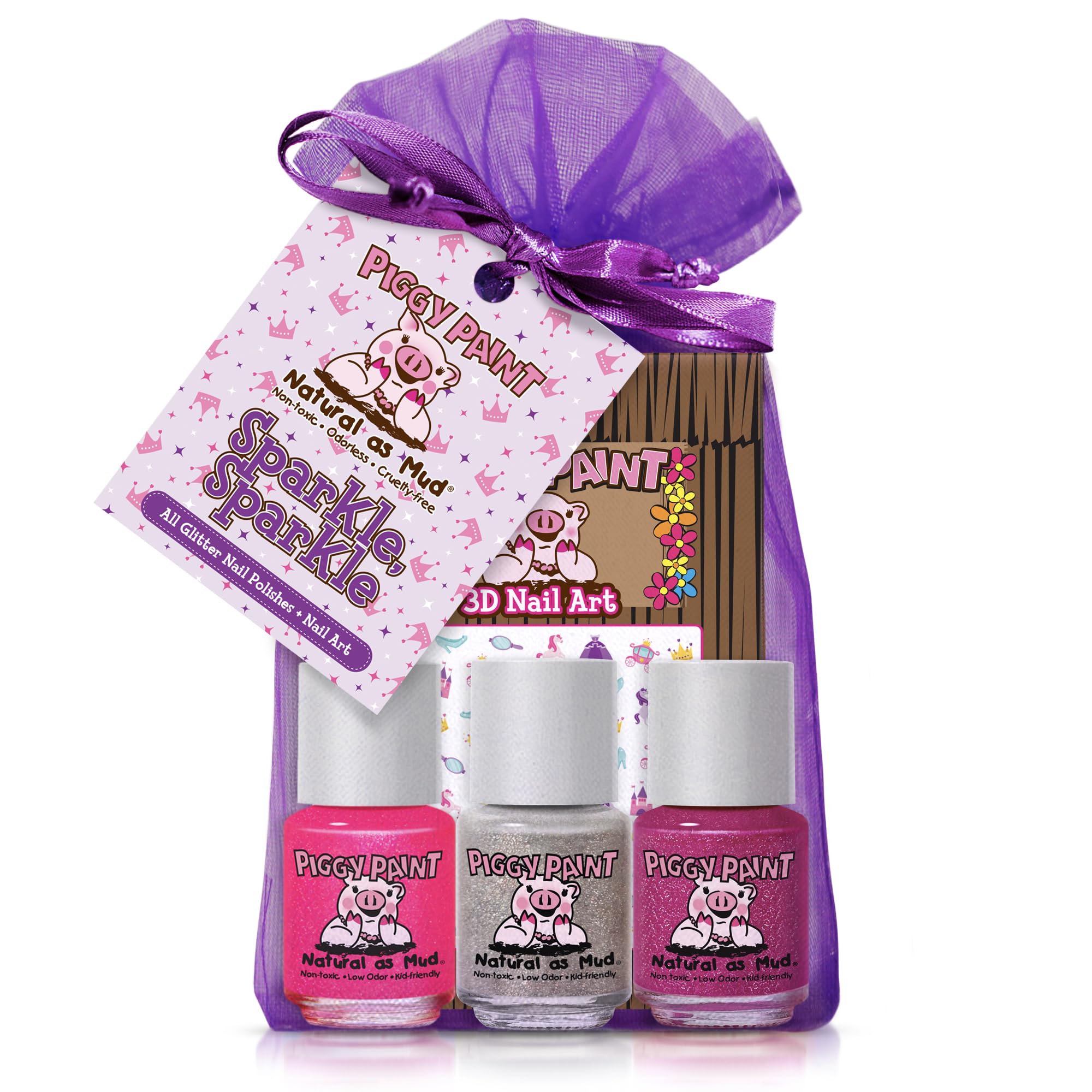 Piggy Paint | 100% Non-Toxic Girls Nail Polish | Safe, Cruelty-free, Vegan, & Low Odor for Kids | Sparkle, Sparkle! (Gift Set)