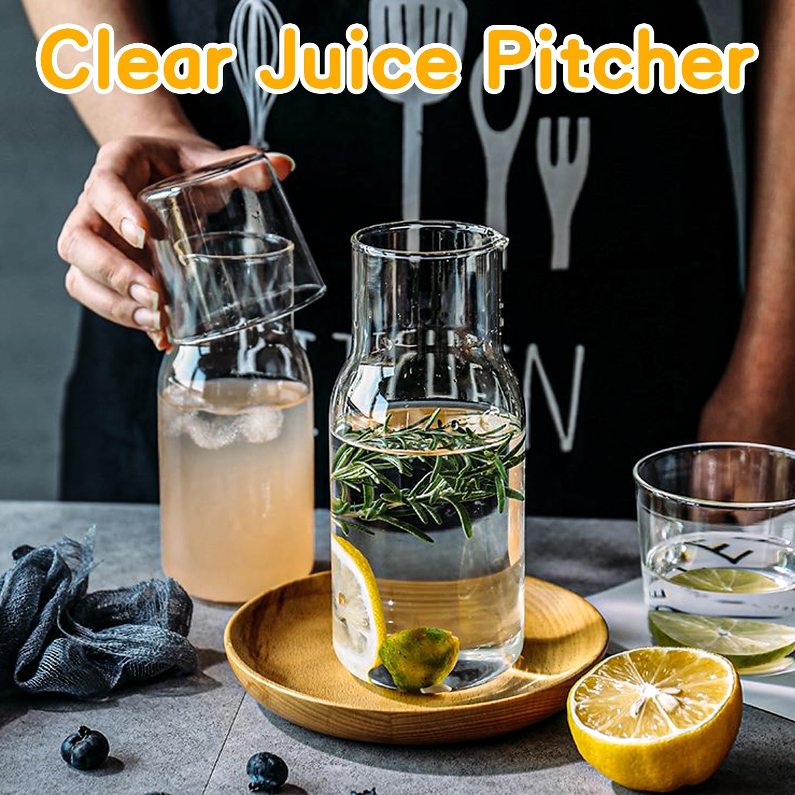 Set di 6 caraffe da comodino con bicchiere, caraffa da comodino in vetro trasparente da 550 ml e set di bicchieri, brocca per acqua succo, per comodino, cucina, camera da letto, bagno