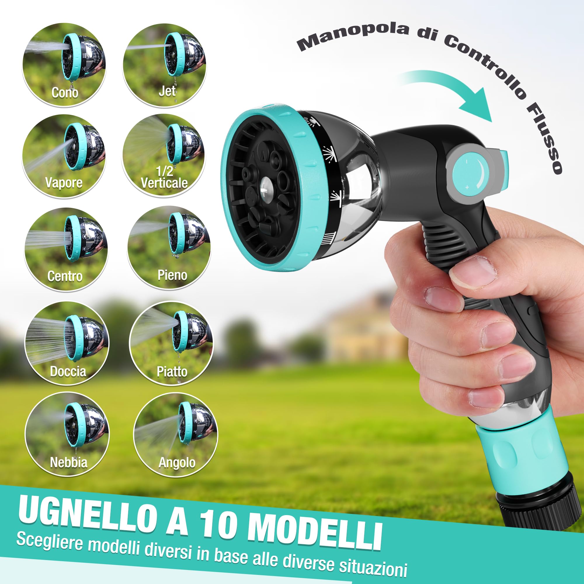 HAUSHOF Avvolgitubo da Giardino 30+2m con Supporto da Parete Girevole a 180° e 10 Modalità di Spruzzo, Box per Tubo da Giardino con Avvolgimento Automatico per Giardino e Lavaggio Auto