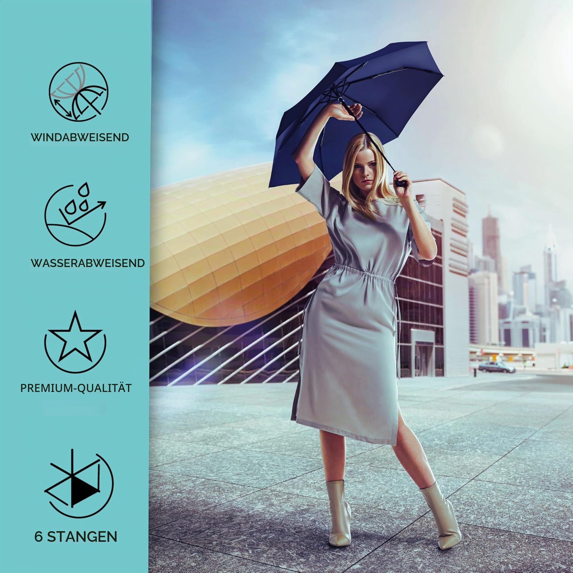 Knirps U.200 Ultra Light Duomatic Automatic Open Rain Umbrella - Compact Windproof Travel Umbrella for Adults - 97cm Diameter Retractable With Carrying Case
