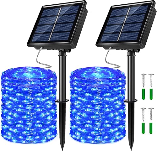 Guirnalda de luces LED con energía solar actualizada, 8 modos, resistente al agua, IP65, iluminación intermitente, para interior y exterior,