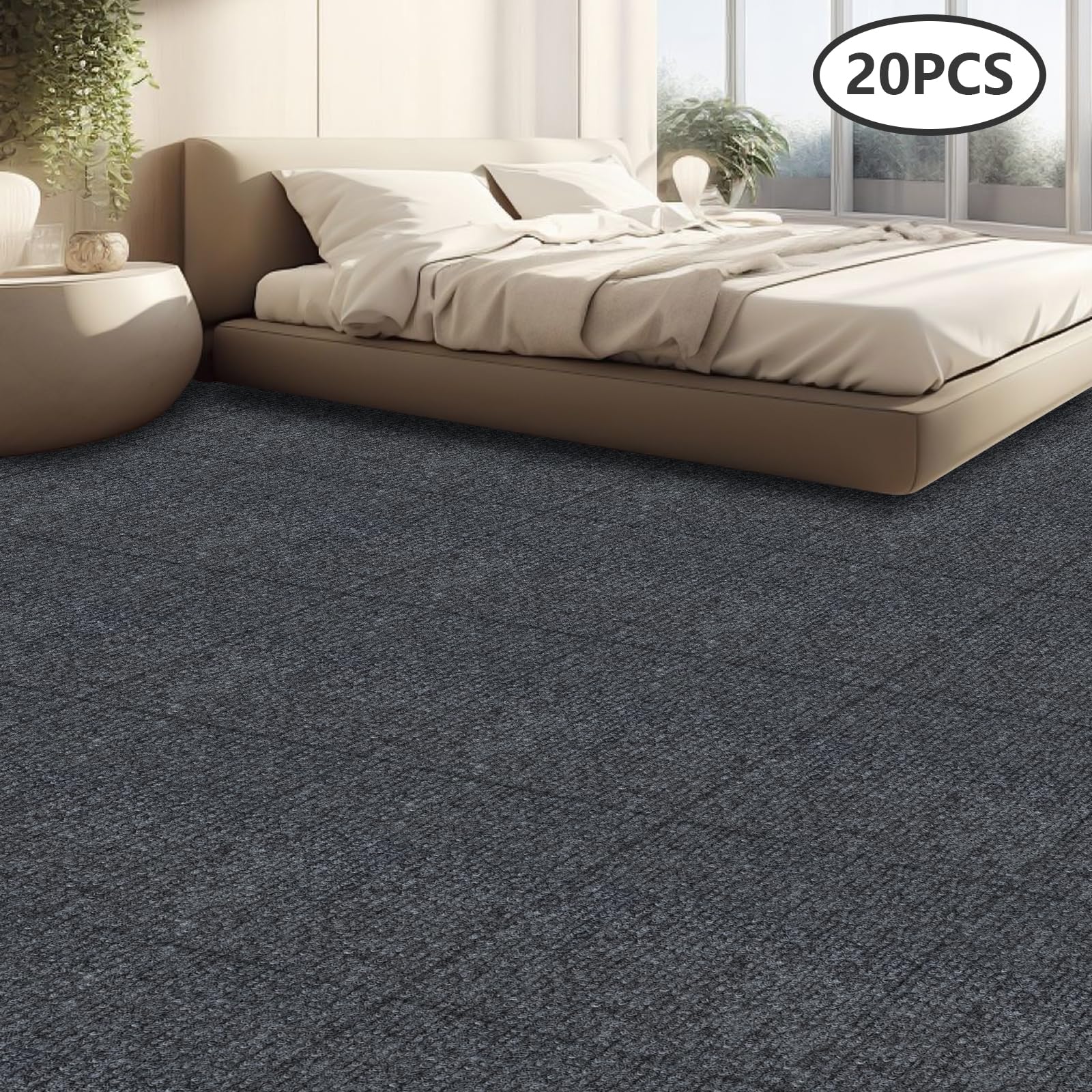 tonchean Tapijttegels, 20 stuks, 50 x 50 cm, met kleefpatch, duurzame vloertegels, antislip, vloerkleed, tegels, zelfklevend, voor huis, woonkamer, commercieel kantoor, 5 m² (lichtgrijs