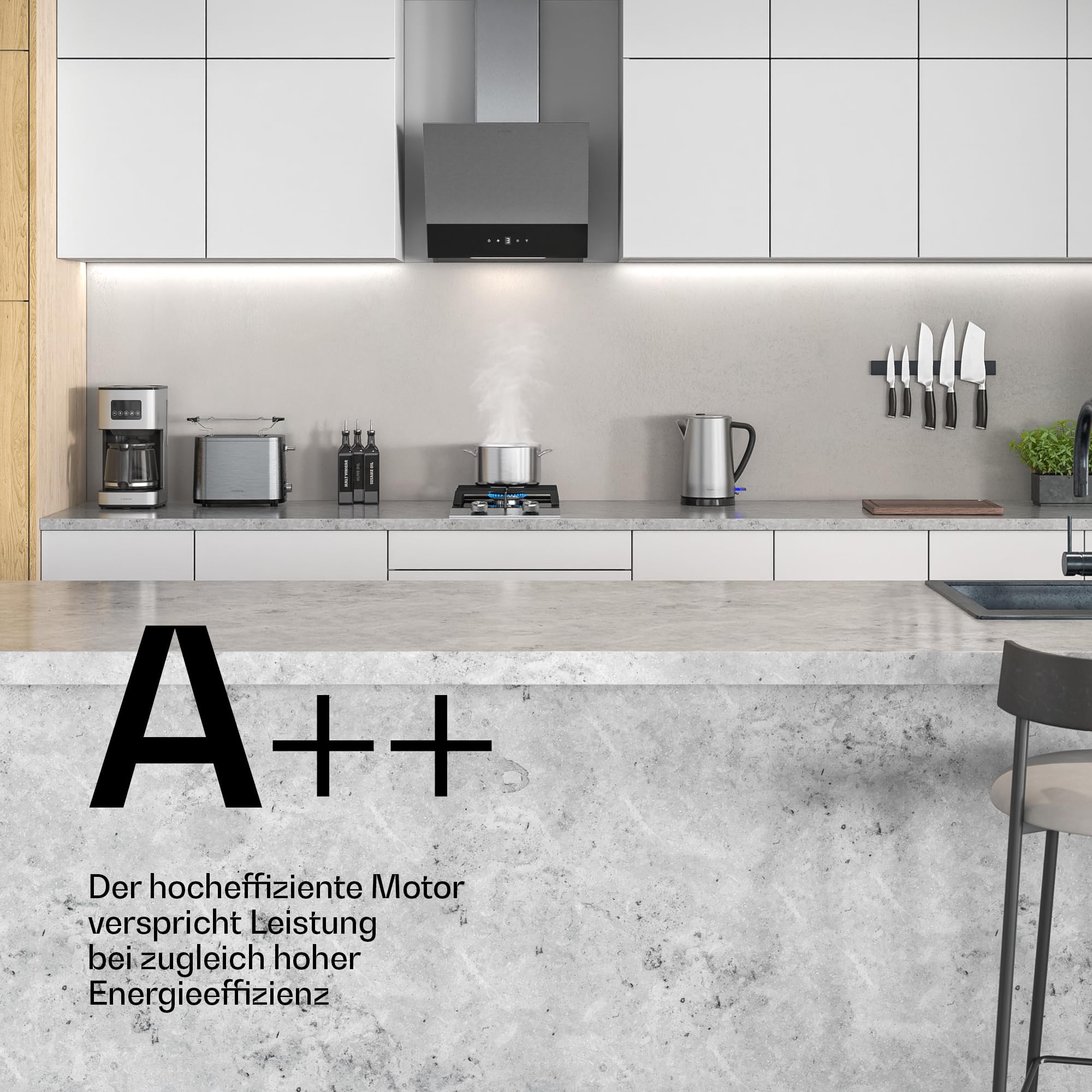 Klarstein Verosteel Dunstabzugshaube 45 cm 624 m³/h A++ Energie Touch LED Edelstahl Glas Abzugshaube Küche