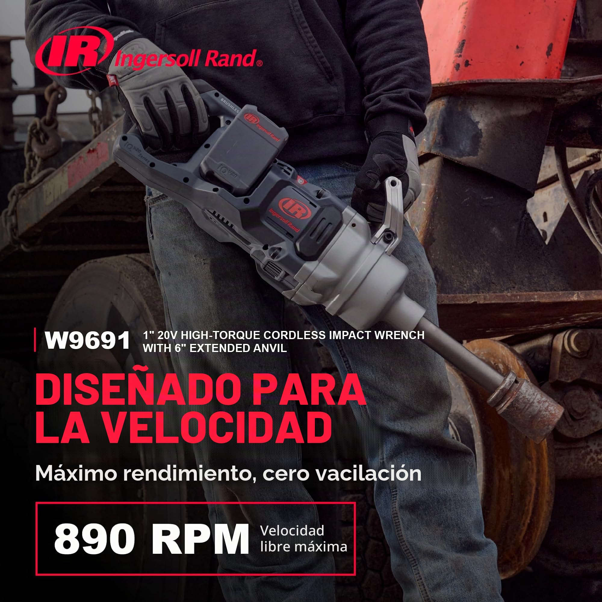 Ingersoll Rand W9691 Llave de Impacto 1" 20V Inalámbrica - Potente y Versátil Herramienta con Yunque Largo - Baterías Ion-Litio 5.0 Ah y Cargador