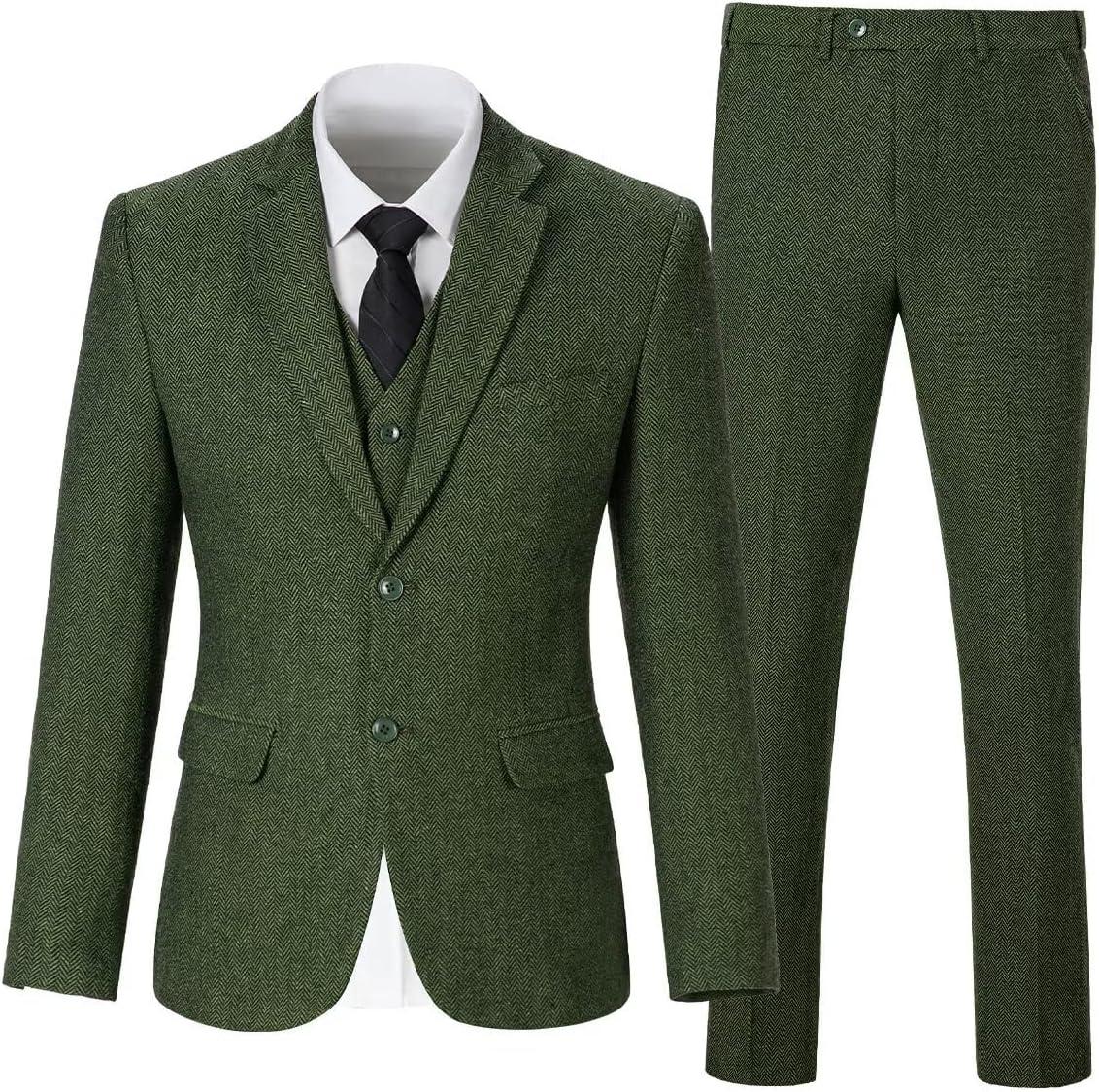 Retro Tweed Brown Men Suit 3 Piece Herringbone Slim Fit Suits Wedding Tuxedos Set Prom Jacket Blazers Vest Pants for Mens