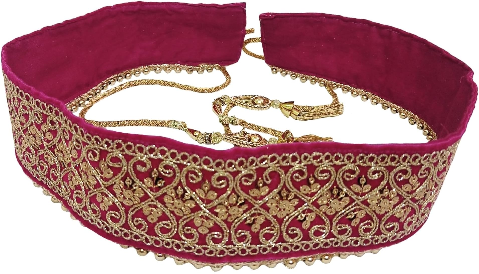 Navti CreationsWomen's Magenta (Raani) Kamarband With Gliter Zari Embroidery (Bridal belt) In Velvet With String (Free Size)