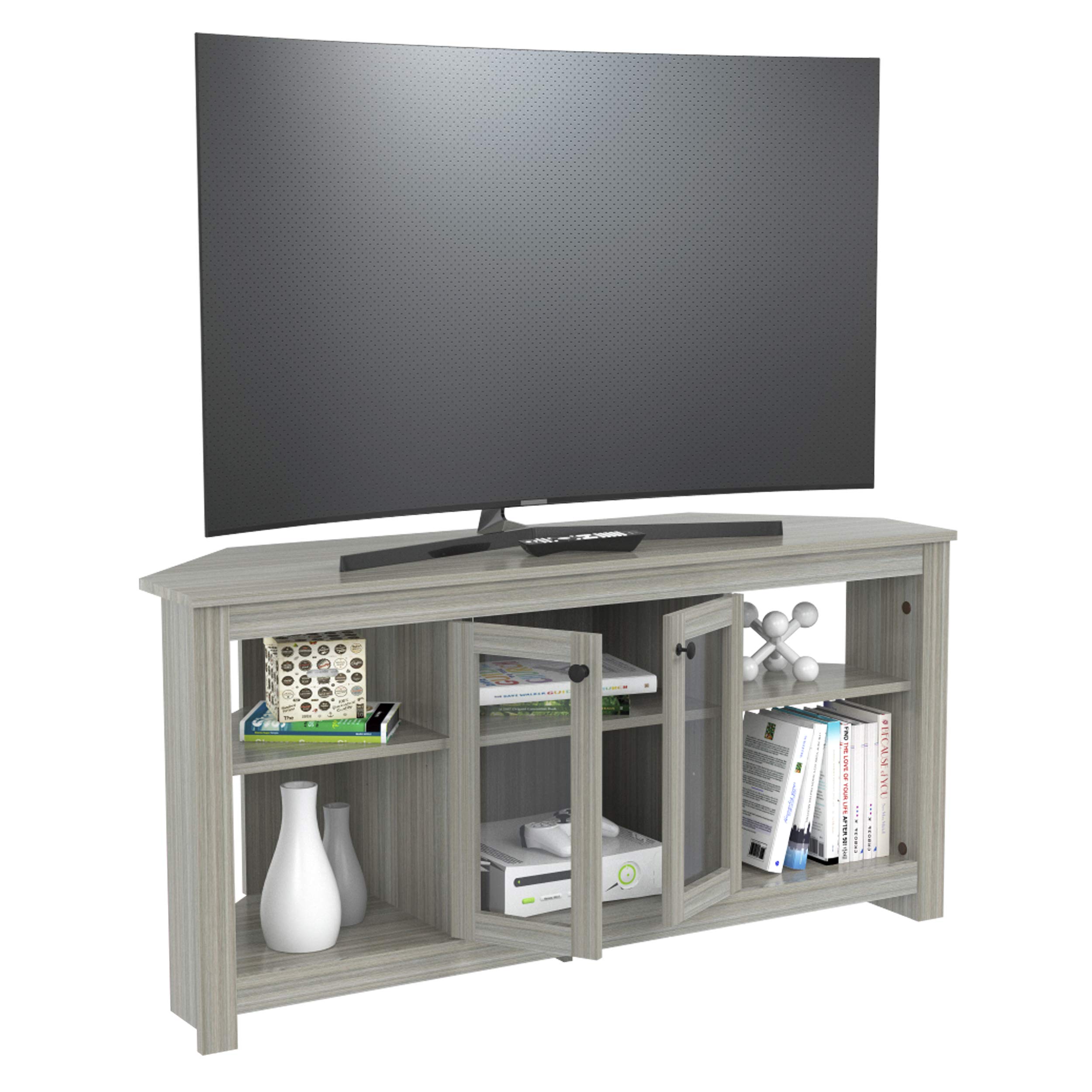 Inval Corner TV Stand with Glass Doors, Smoke Oak Buy Online in India