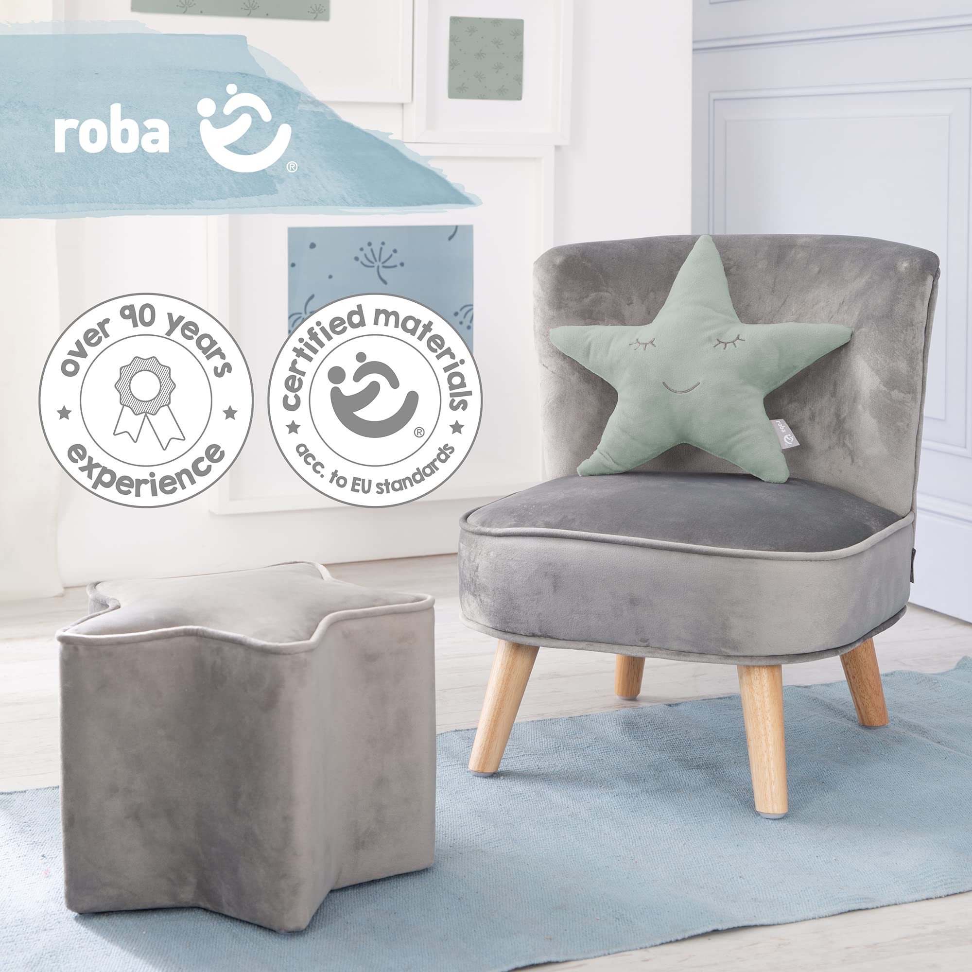 roba Style Cuddly Cushion Star Frosty Green Fluffy Decorative Cushion for Baby and Children's Room, 19x32x9 - Image 4