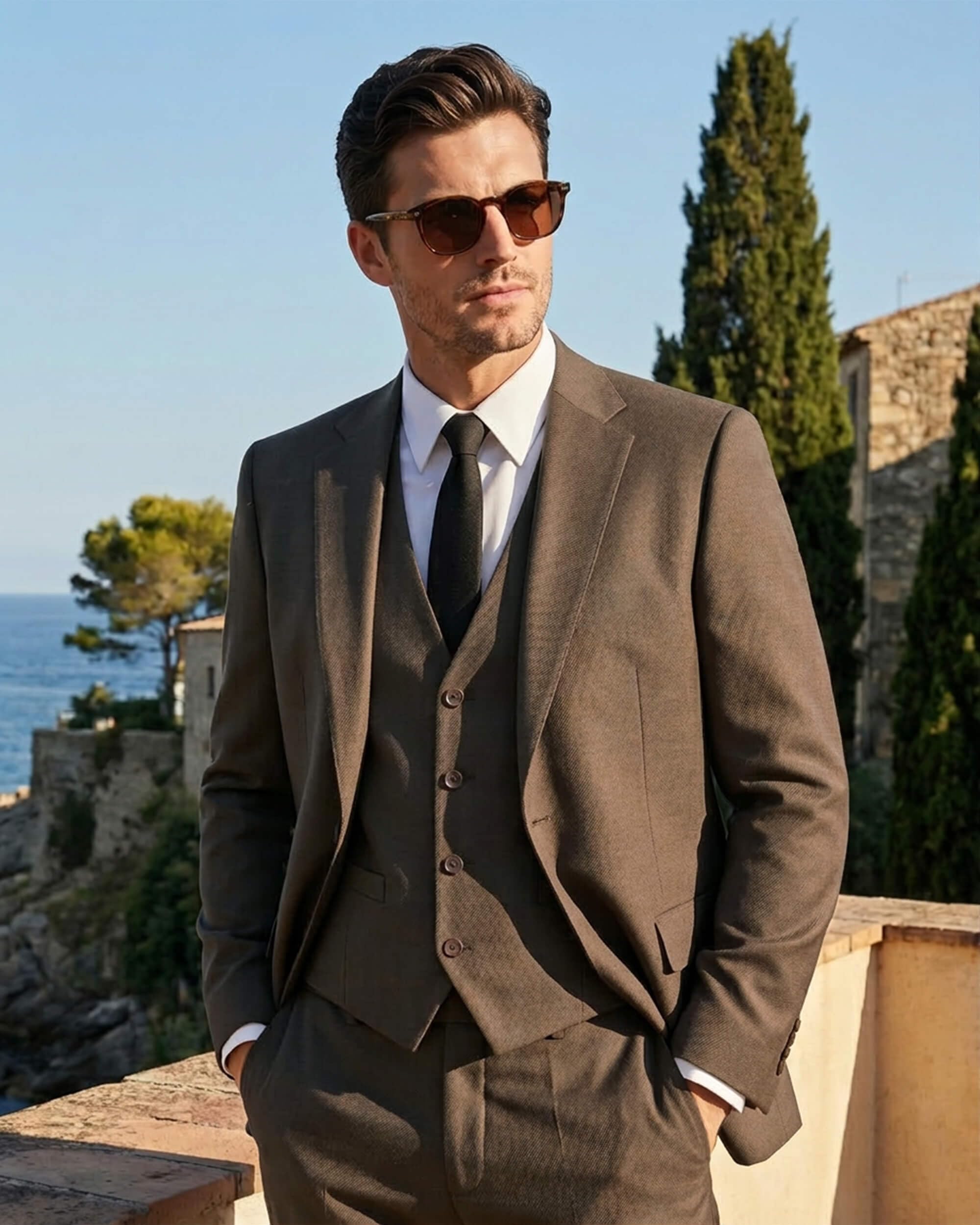 Traje de Tres Piezas Slim fit para Hombre Esmoquin Formal Chaqueta Blazer Chaleco y Pantalones Ideal para Boda Fiesta de graduación Evento y Negocios