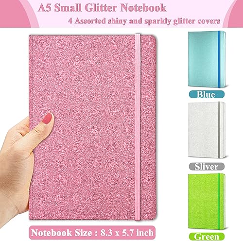 Miniatura 6 de GINMLYDA A5 Glitter Notebook, Hardcover 160 Pages Never Peel Off Sparkle Glitter Lined Journal Notebook for Women Girls Writing Note Taking Works