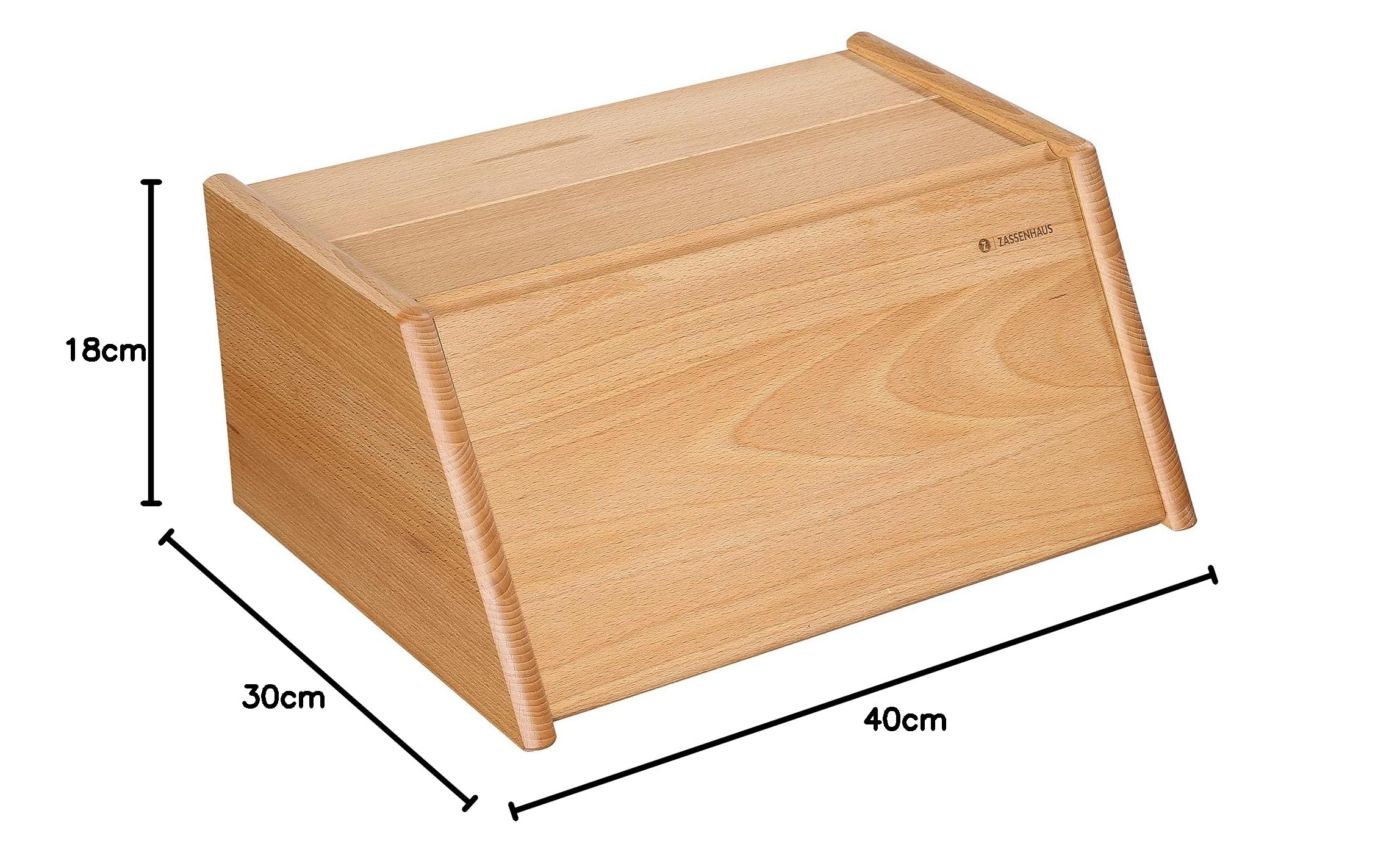 Zassenhaus Brotkasten Montana, 40×30×18 cm, naturbelassenes Buchenholz | Brotbox, Holzkiste für Brot und Gebäck, luftdurchlässig, pflegeleicht, natürliches Holzaroma, langlebig