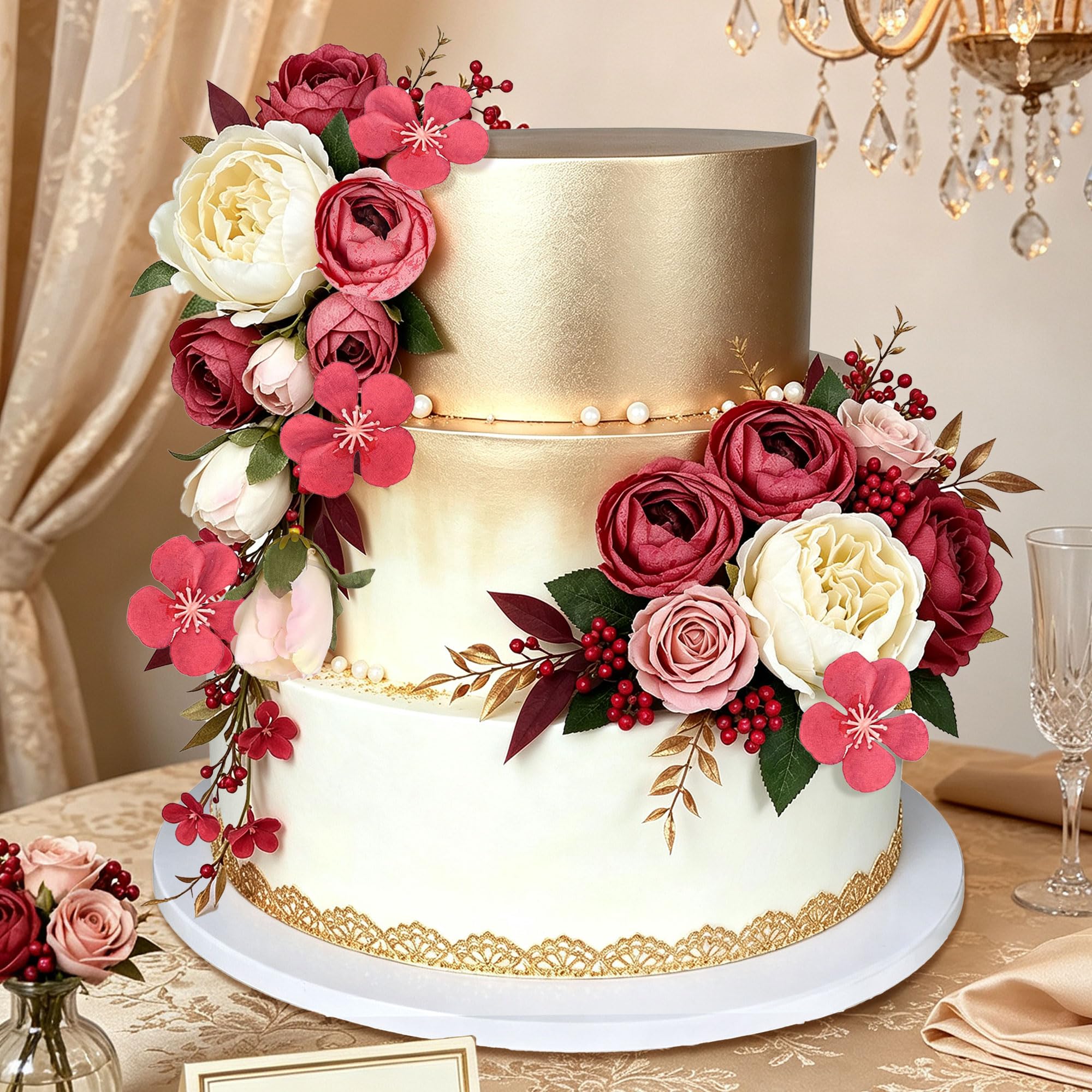 Thirty and Thirsty Red Flowers Cake Toppers Rose for Cake Decorating Artificial Cake Flowers for Wedding Anniversary Birthday Party Home Decor