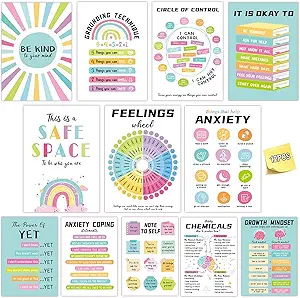 Fuwane 12Pcs Mental Health Posters, 10x14 inches, Therapy Office Decor, Classroom Wall Art, Mental Health Awareness Inspirational Posters
