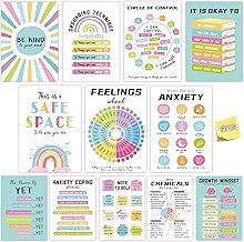 Fuwane 12Pcs Mental Health Posters, 10"X14" Therapy Office Decor, Counseling Offices Must Haves School Classroom Office Wall Art Decor Mental Health Awareness Posters Inspirational Positive Poster