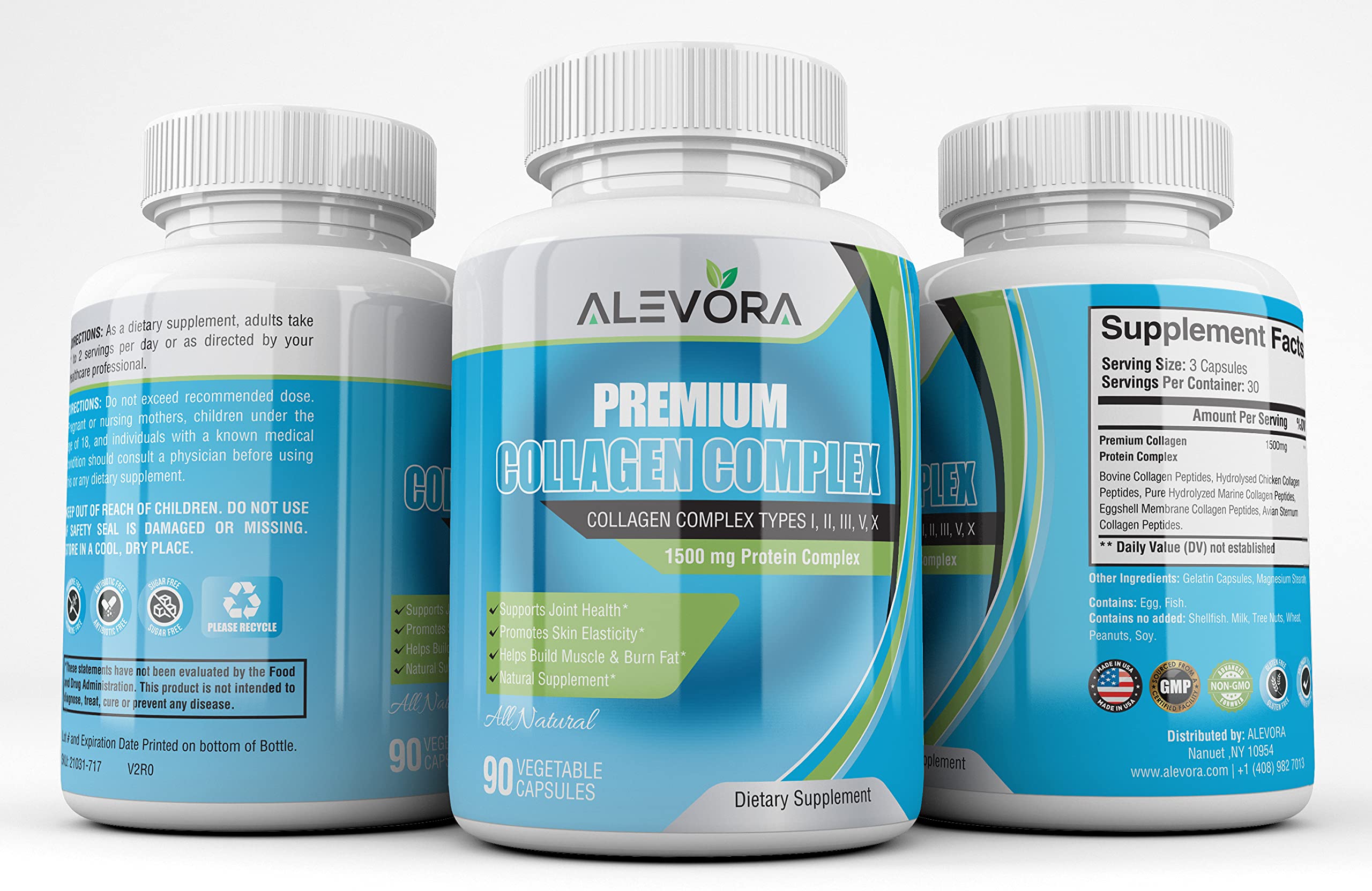 Premium Collagen Complex Type I II III V X Grass Fed Non-GMO Perfect Dietary Supplement 90 Vegetable Capsules