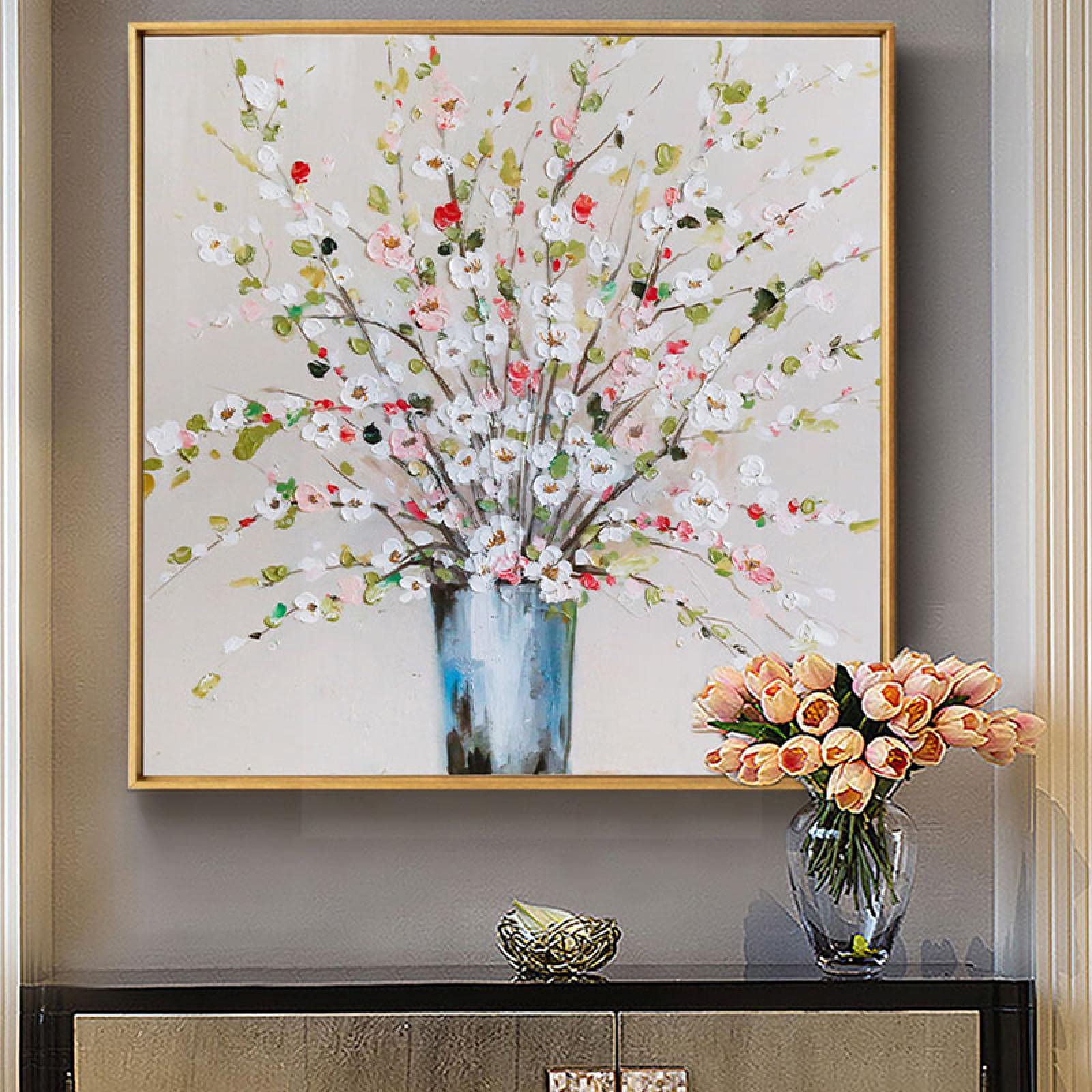 Amazon.co.jp: 抽象フラワーアート油絵キャンバス壁アート画像装飾