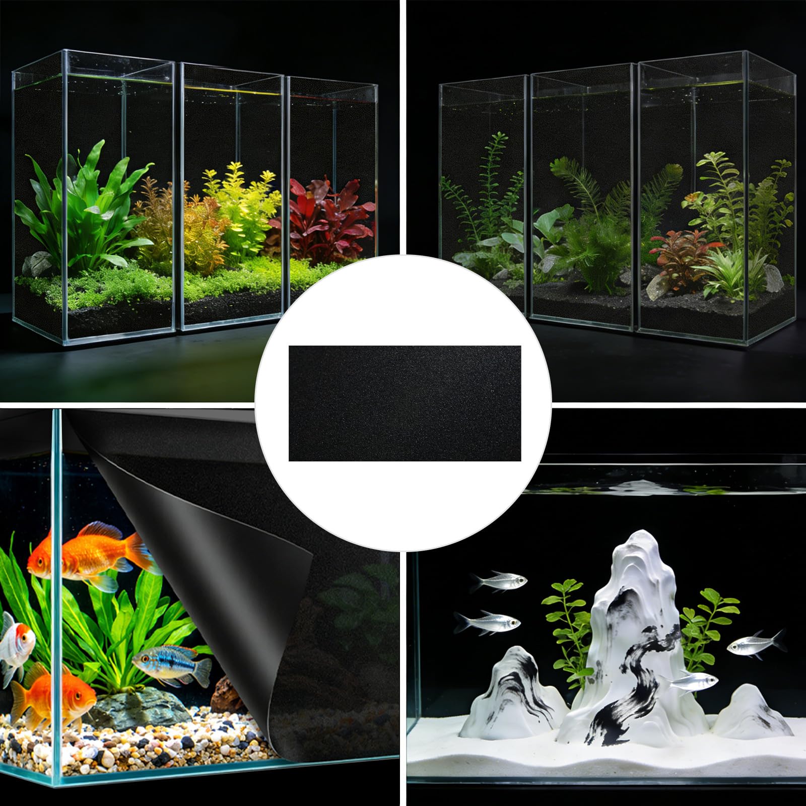 Sfondo acquario statico, adesivo in PVC nero per acquario, poster per acquario decorativo, adesivo statico per sfondo acquario nero (Schwarz mit Kleber, 30 x 200 cm)