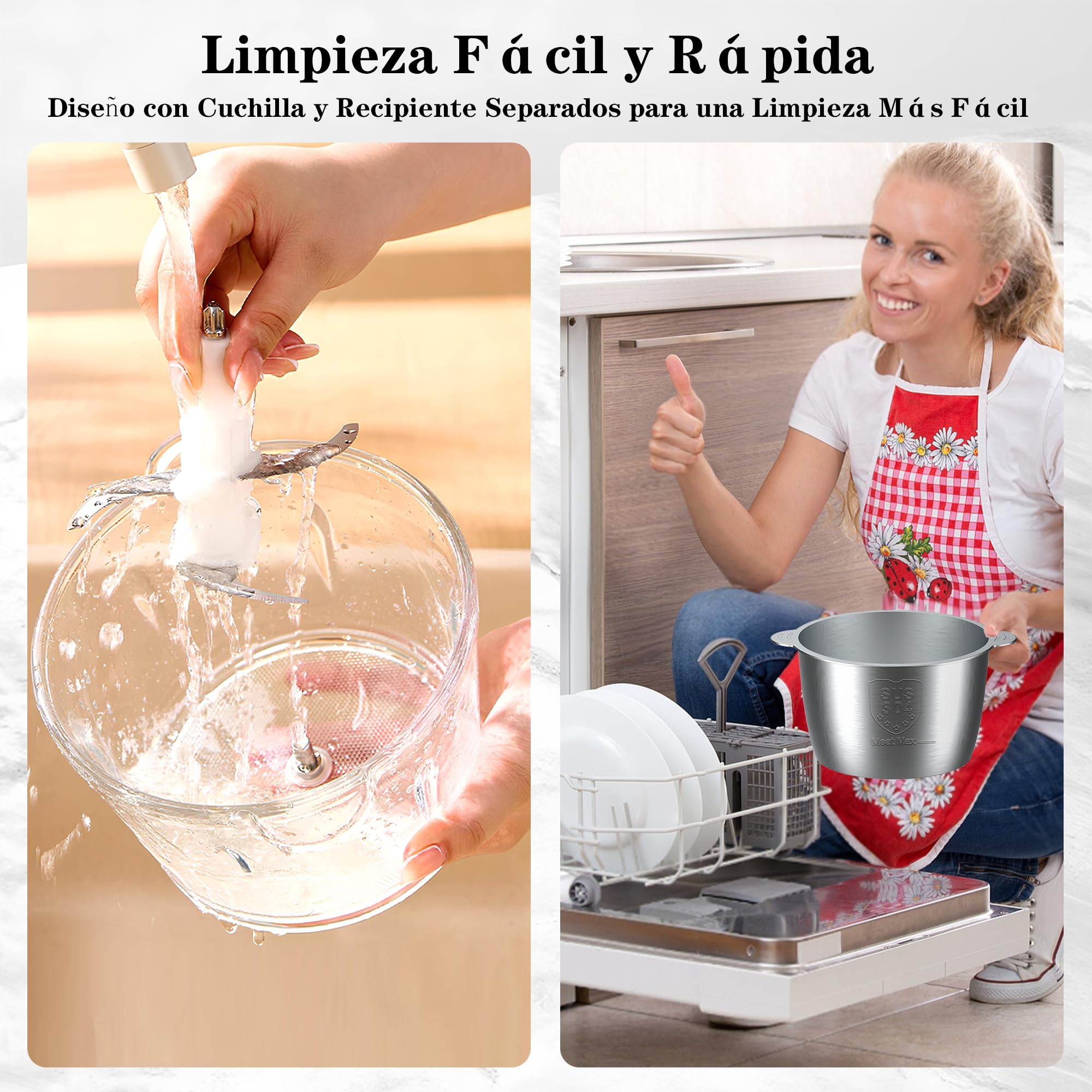 Picadora Eléctrica, 500W Trituradora de Alimentos, 2L Tazón Vidrio & Acero Inox, 4 Cuchillas, 2 Velocidades, con Motor Cobre Mini Food Processor Para Carne/Verduras/Cebolla/Frutas/Cocina