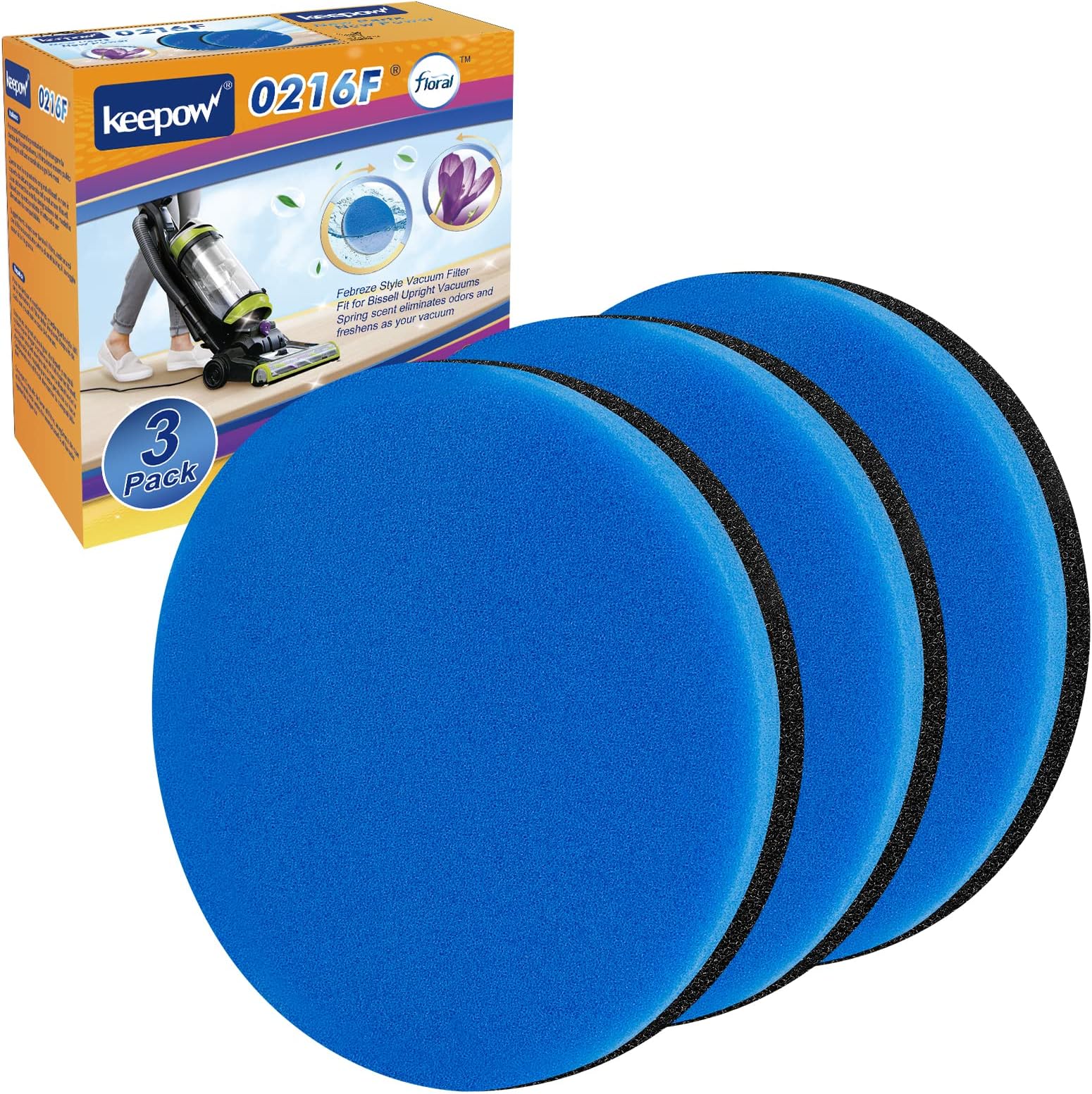KEEPOW Febreze Vacuum Filter Compatible with Bissell Cleanview & PowerGlide Pet Vacuum, 3 Pack, Part #12141