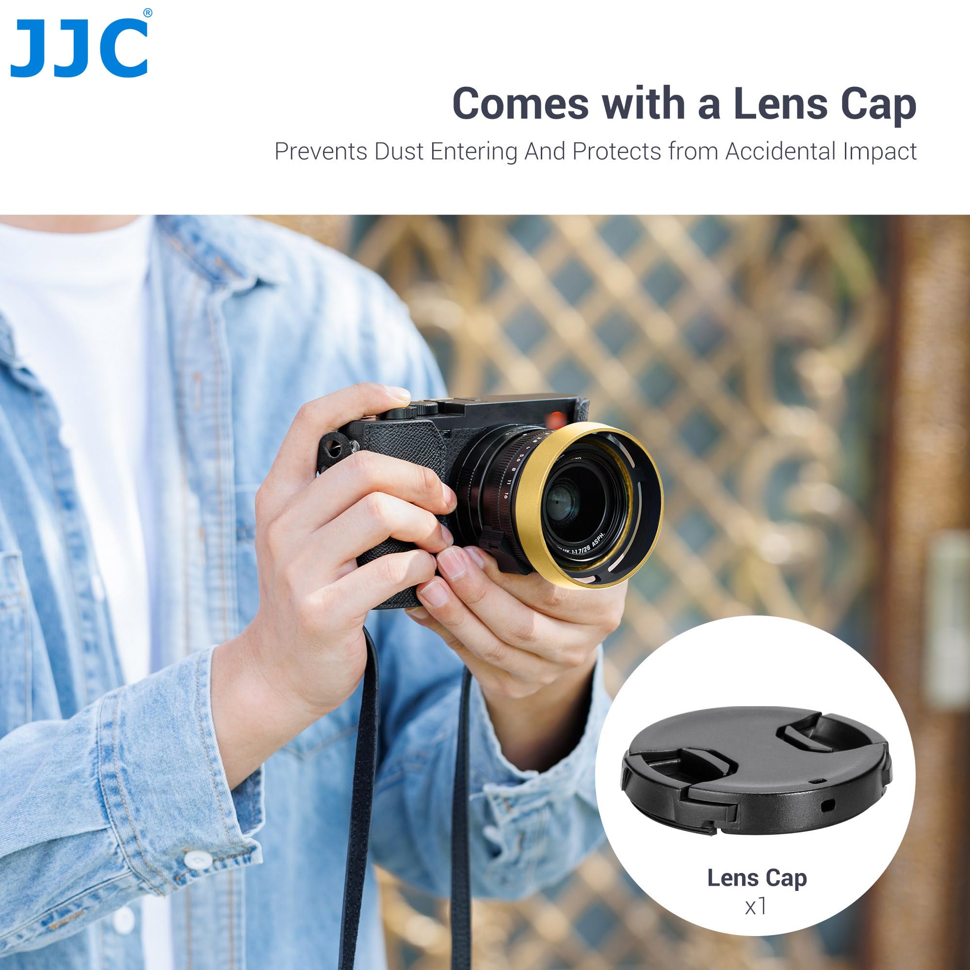 JJC Metalowa Okrągła Blenda Obiektywu kompatybilna z Kamerką Cyfrową Leica Q3 43, Q3, Q2 Q, Przewodynia z Zestawem Blend Objektivów, zastępuje Okrągłą Blendę Obiektywu Leica 19659 (Złoty)
