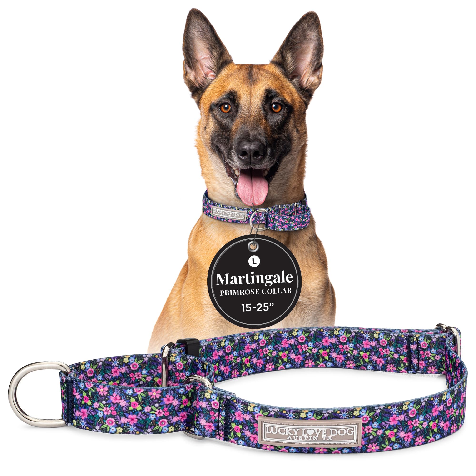 Lucky Love Dog Martingale Dog Collar - Adjustable, No-Slip, Durable, & Soft Webbing Collar for Male and Female Dogs Ideal for Training & Walking -