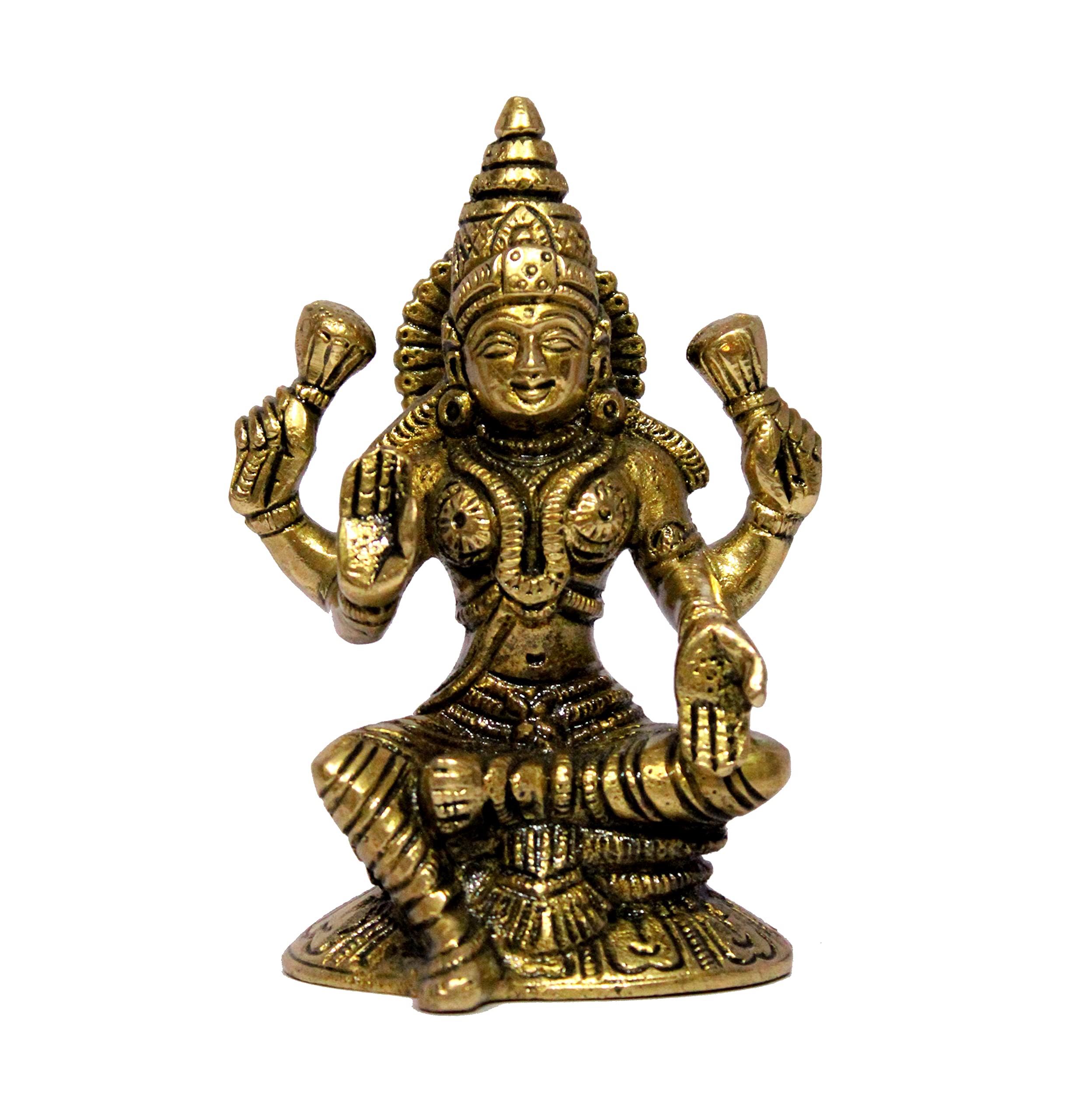 Esplanade Brass (Yellow/Gold) Brass Lakshmi Idol | Laxmi Goddess Figurine Sculpture Murti Statue - Height 4.75" Inches