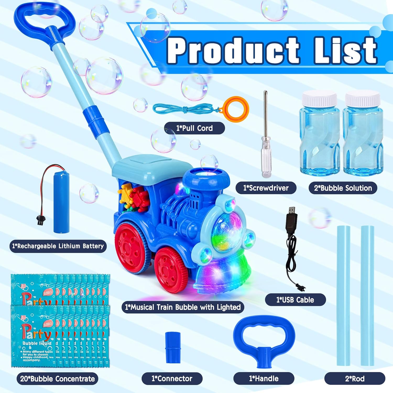 Automatic Bubble Machine Blower Maker, Bubble Music Train with Light Lawn Mower Outdoor Toys for Kids with 20 Concentrated Bubble Solution for Christmas Party Birthday Gifts (Cute)
