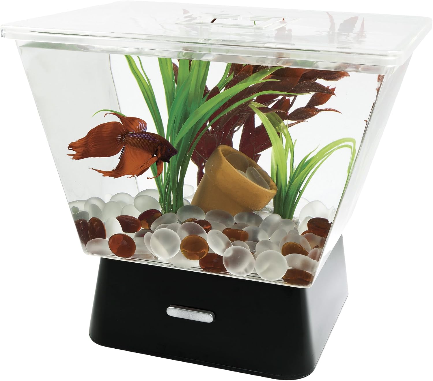 Tetra LED Betta Tank Kit 1 Gallon, Trapezoid aquarium With Base Lighting (24050)