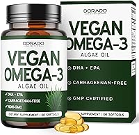 Vista 1 de Aceite de algas vegano Omega 3 (60 cápsulas blandas) DHA EPA a base de plantas, de origen sostenible, sin carragenina, sin OMG, salud del corazón