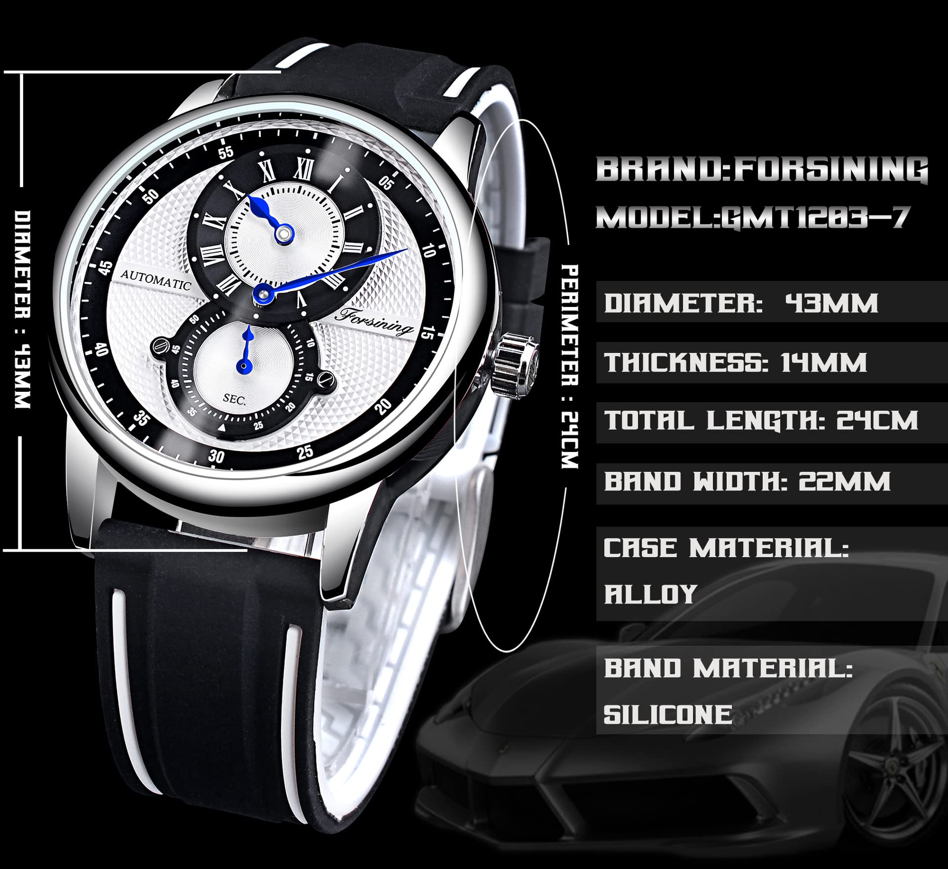 FORSINING Herren-Armbanduhr, automatisch, mechanisch, selbstaufziehend, Sport-Chronograph, Silikon-Armbanduhr für Herren, Mode, Business, wasserdicht