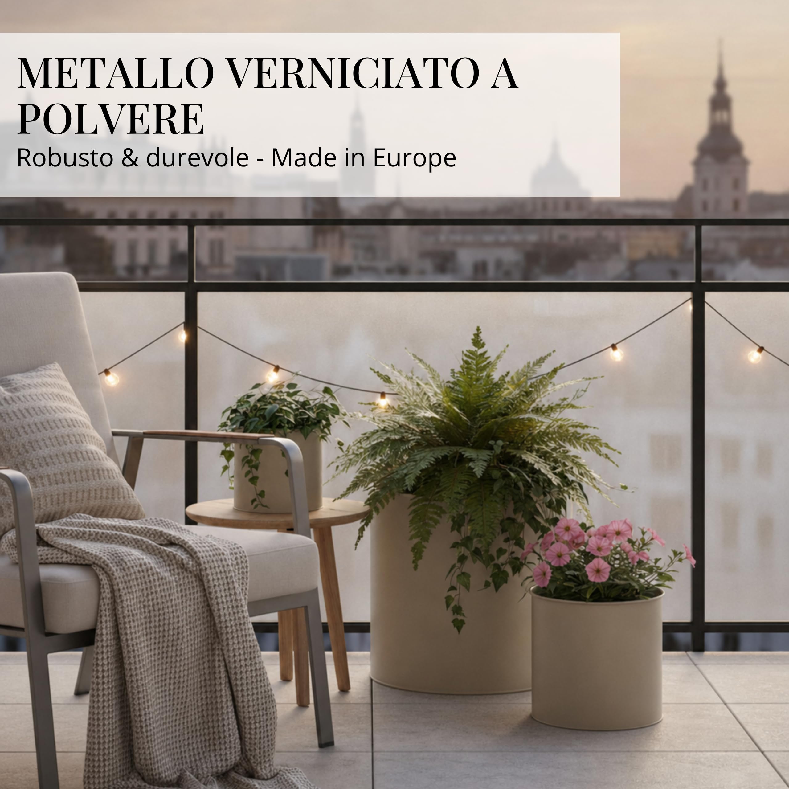 Livlig53 Set di vasi da fiori in metallo, vaso da 25 cm di diametro e sovravaso da 30 cm di diametro e sovravaso da 40 cm di diametro, grande vaso per piante da esterno e da interno, prodotto in