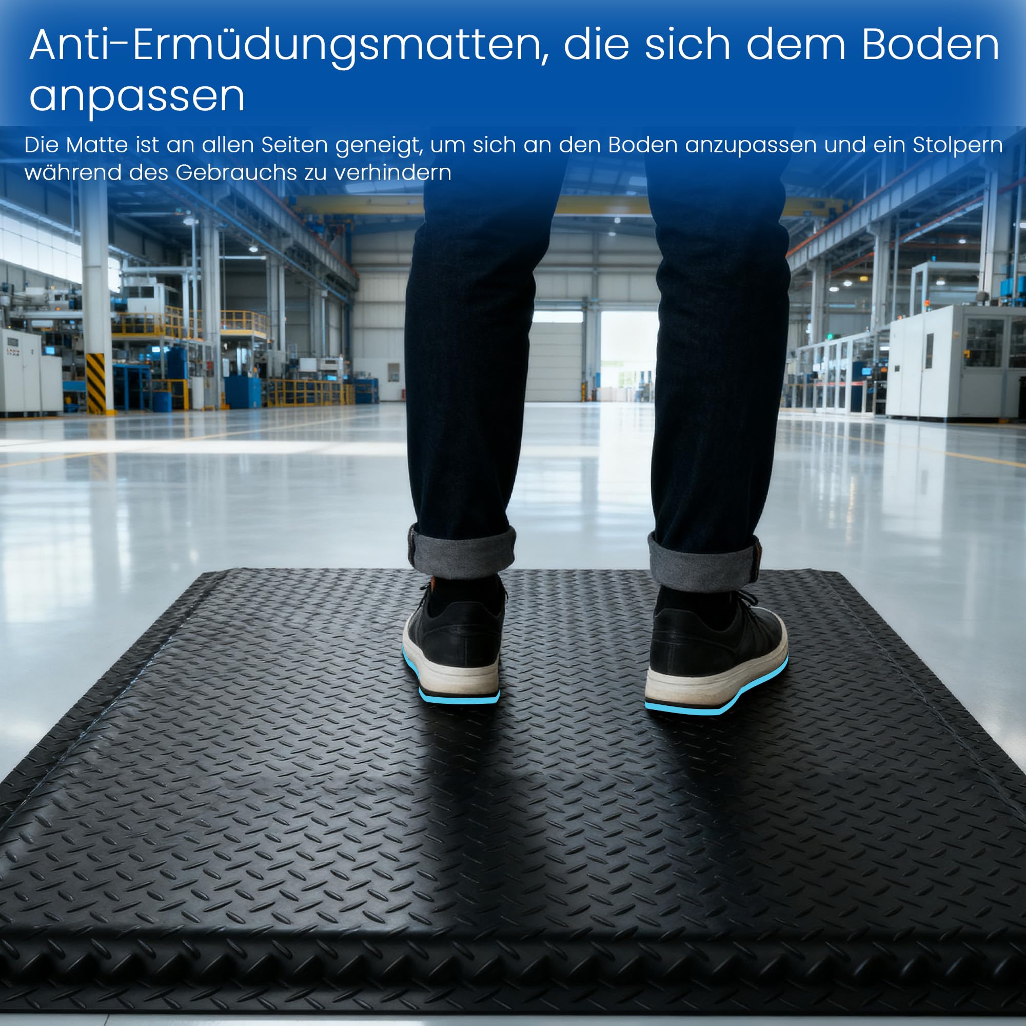 Anti Ermüdungsmatte 92x152cm, Stehmatte Schreibtisch Ergonomische Arbeitsplatzmatte mit Rautenmuster, PVC Anti Fatigue Mat fußmatte für Steharbeitsplätze, Werkstatt, Fließband (Schwarz)