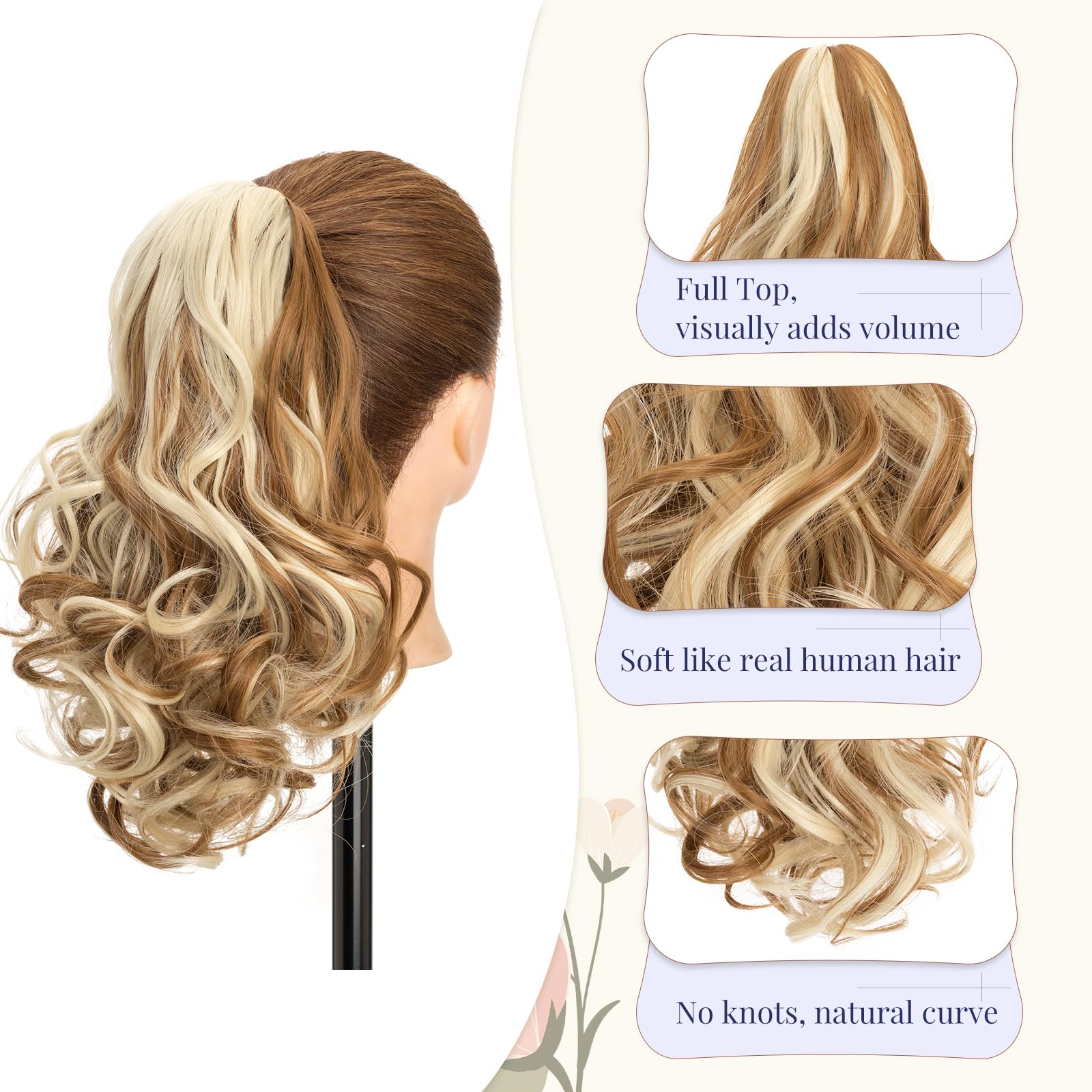 TESS Claw On Ponytail Extension Matte Material 14 Inch/37cm Curly Wavy Clip In Pony tail Synthetic Hairpiece - Image 3